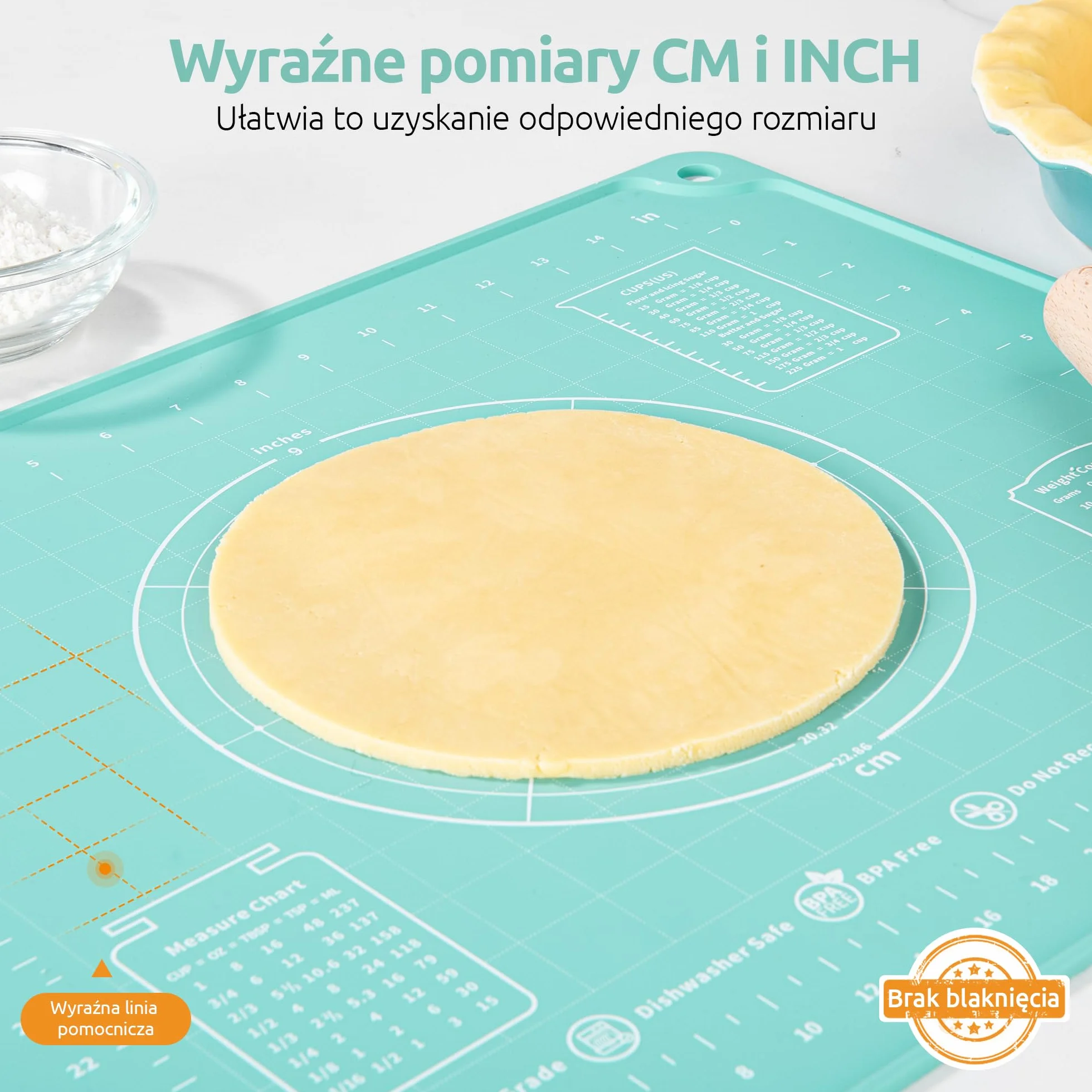 U-Taste Mata do Pieczenia z Płynnego Silikonu (40x50 cm, Cyraneczka) | Duża Nieprzywierająca Mata do Pieczenia, Wałkowania i Ugniatania Ciasta z Wymiarami do Ciasteczek i Pizzy