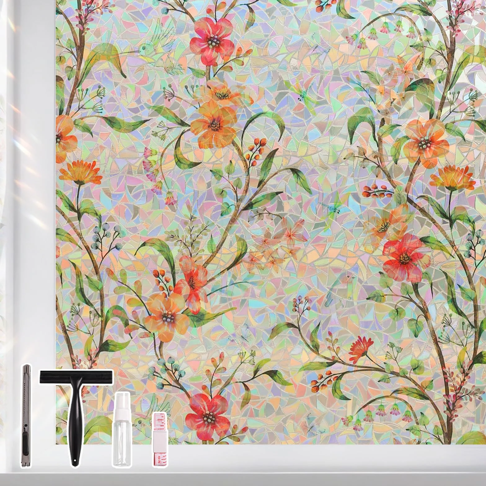 NINETREX Szklana folia okienna, efekt tęczy, ochrona przed promieniowaniem UV, dekoracyjna, nadaje się do salonu, kuchni i sypialni (90 x 400 cm)