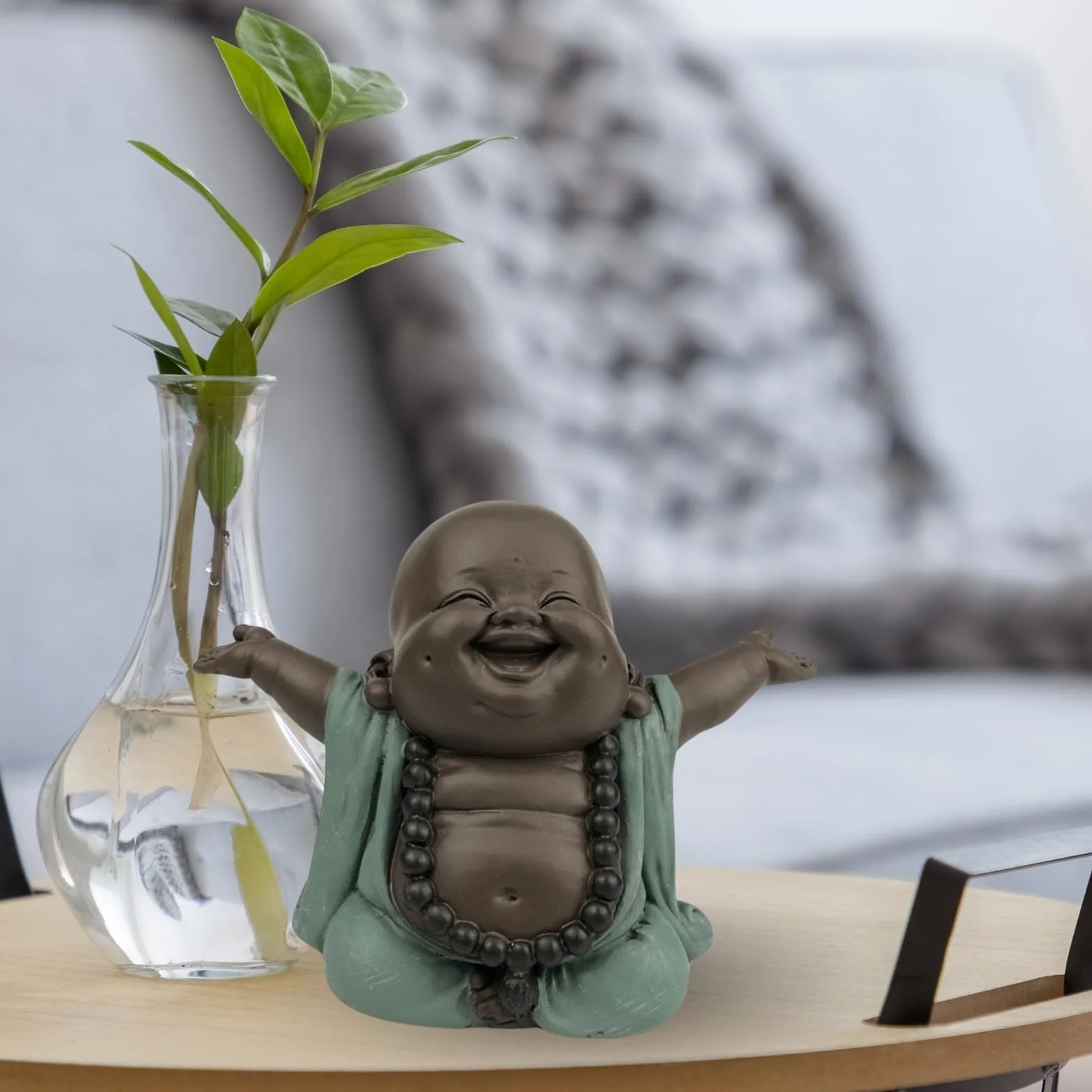 Statuetka Buddy na szczęście Zen Feng Shui 9 cm zielona brązowa