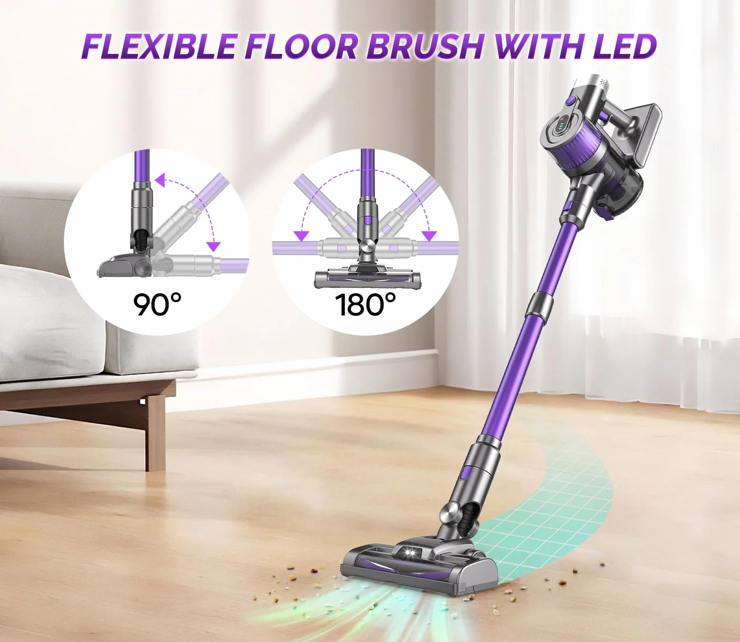 OLAYMEY Odkurzacz Bezprzewodowy 40KPa 300W 50Mins 6w1 1,5L Fioletowy