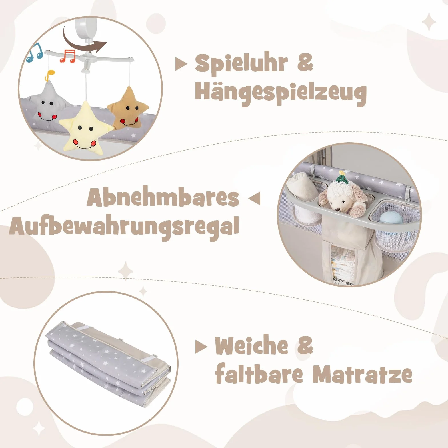 COSTWAY Łóżeczko dostawne 5 w 1 składane, łóżeczko turystyczne z materacem, 2-poziomowe łóżeczko dziecięce z kółkami, pałąkiem do zabawy i matą do przewijania, kołyska z torbą transportową dla dzieci