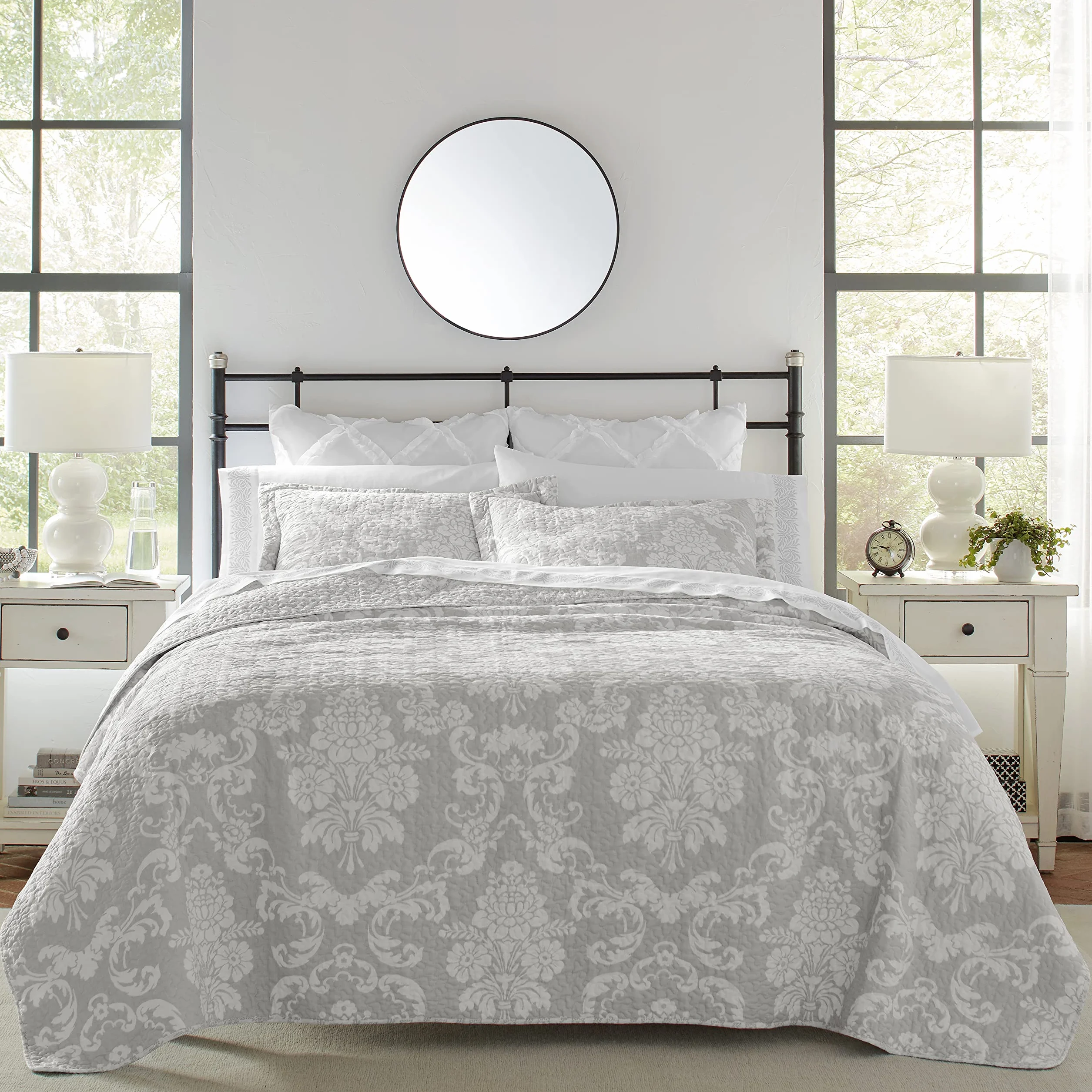 Laura Ashley Home Venetia Collection zestaw kołder – 100% bawełna, odwracalna, lekka i oddychająca pościel, wstępnie sprana dla dodatkowej miękkości, Queen, szary