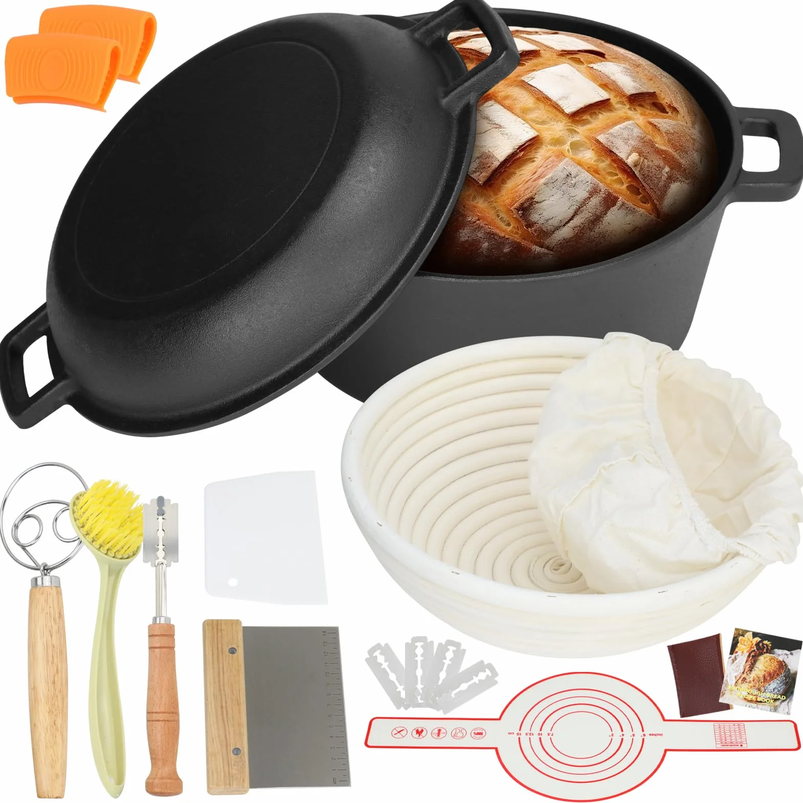5QT Żeliwny piec holenderski (zestaw startowy z koszem zabezpieczającym, kulawy i pokrywką, idealny do pieczenia chleba) (gotowanie rodzinne, smażenie, duszenie i grillowanie)