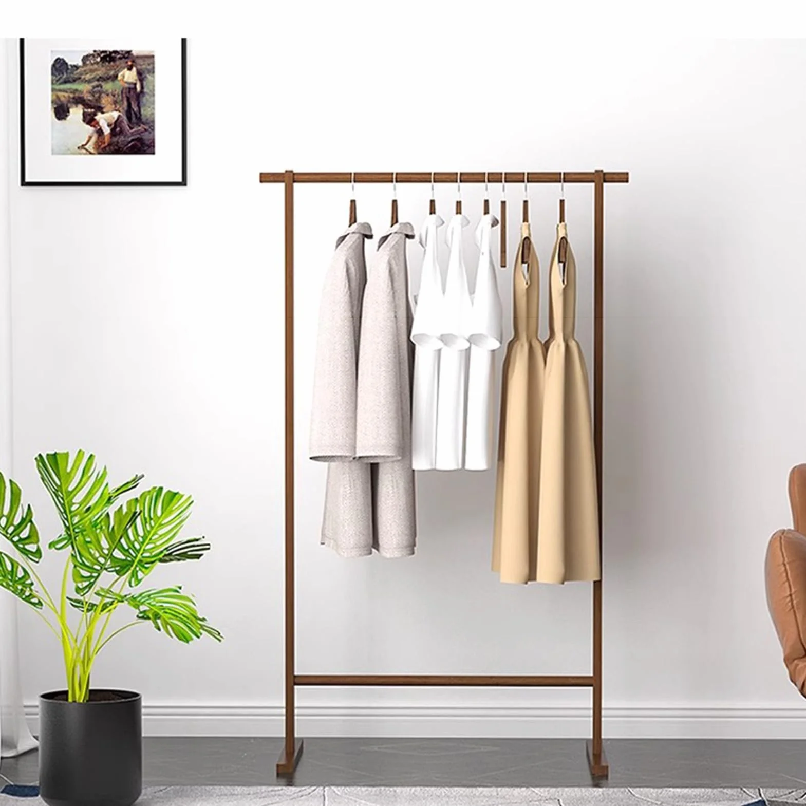 Wieszaki na ubrania Osioł Wolnostojący Solidny Drewniany Wieszak Z 2 Hakami, Nowoczesny I Prosty Wieszak Na Ubrania, Wieszak Na Ubrania O Dużej Pojemności Do Spania (Size:95X45X153CM, Kolor: orzech)