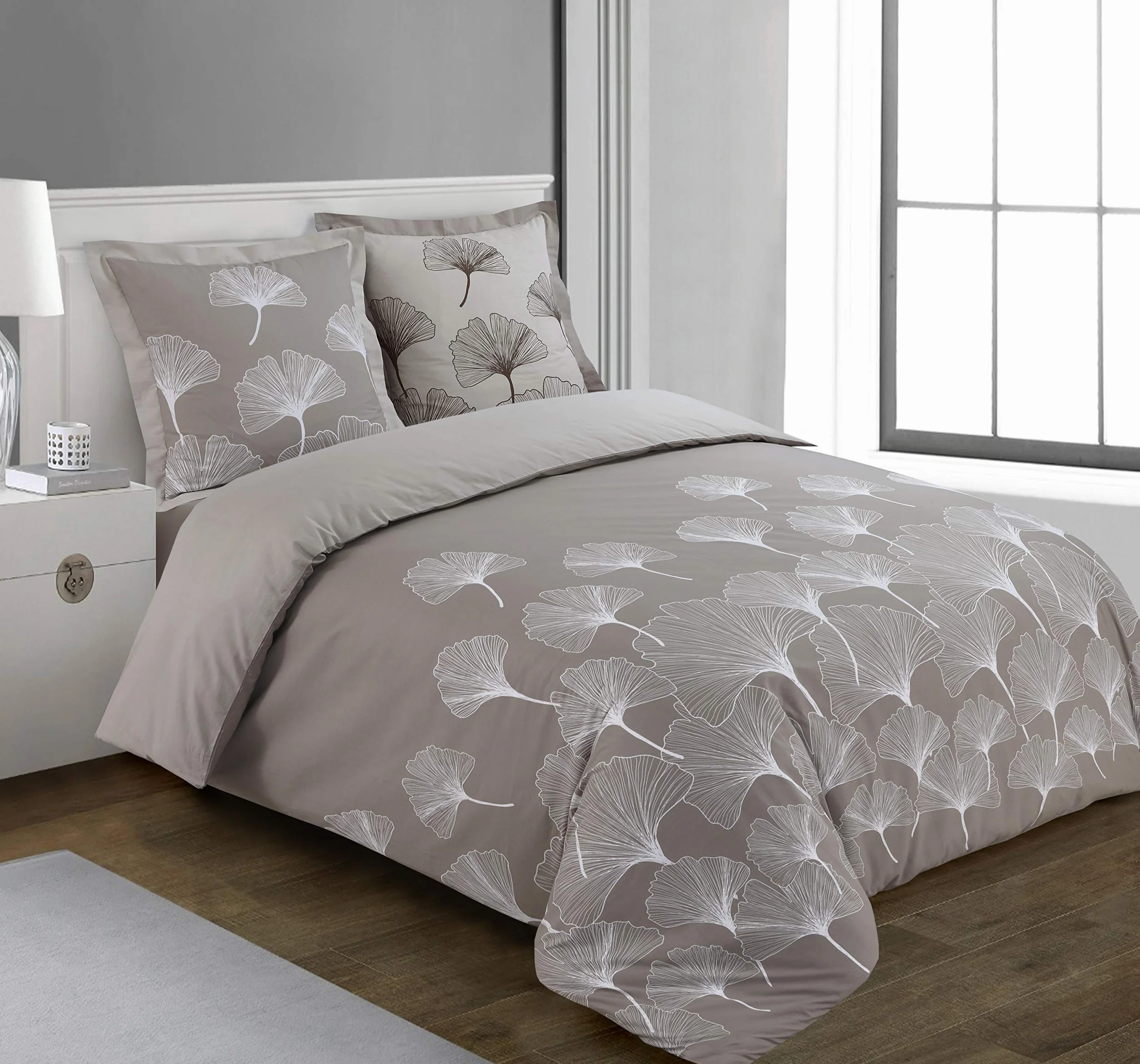 Vision - Komplet pościeli Ginko Beige - Poszewka na kołdrę 260x240cm z 2 różnymi poszewkami 65x65cm - 100% Bawełna