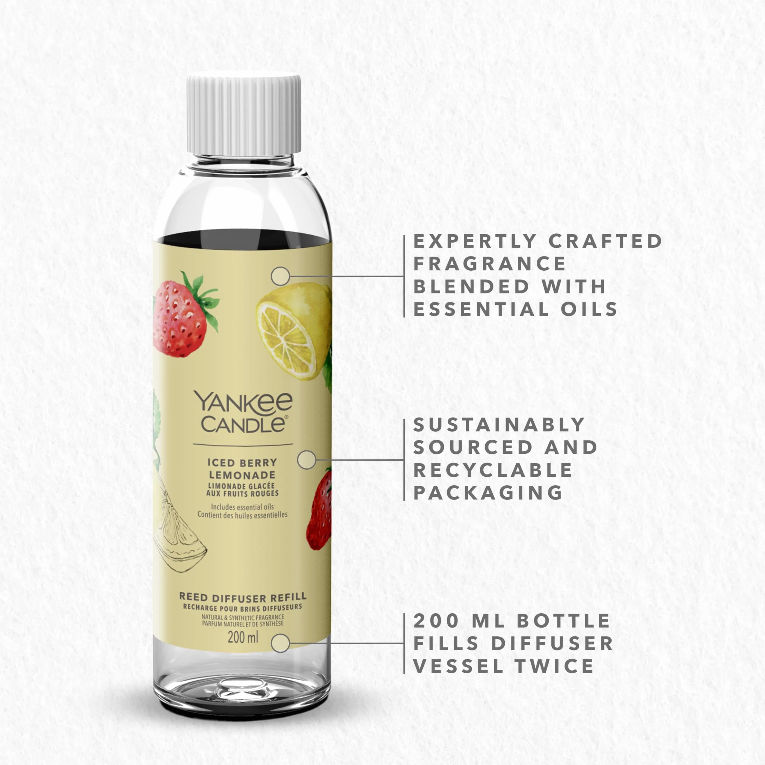 Yankee Candle Wkład do dyfuzora trzcinowego Signature | Lemoniada z mrożonej jagody | 200 ml | zapach do 12 tygodni dla kobiet