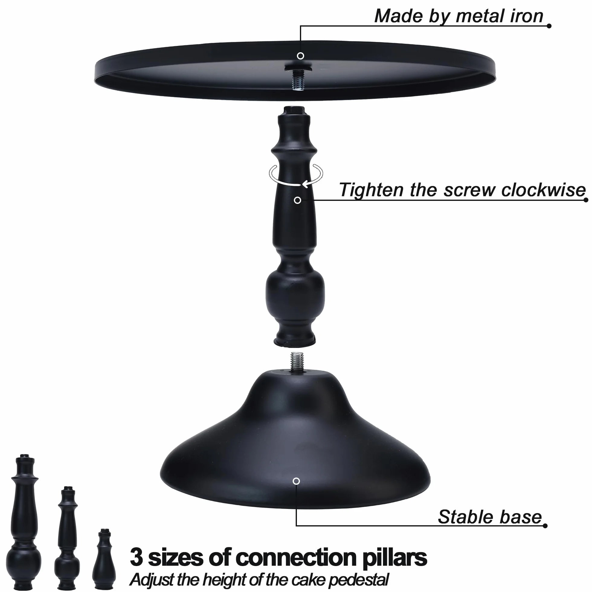 zestaw 3 czarnych stojaków na ciasto, metalowy, okrągły, stojak na ciasto, deser, ciasto, pizzę, 20 cm, 25 cm, 30 cm, dekoracja na Halloween, dekoracja na ślub, przyjęcie, urodziny, baby