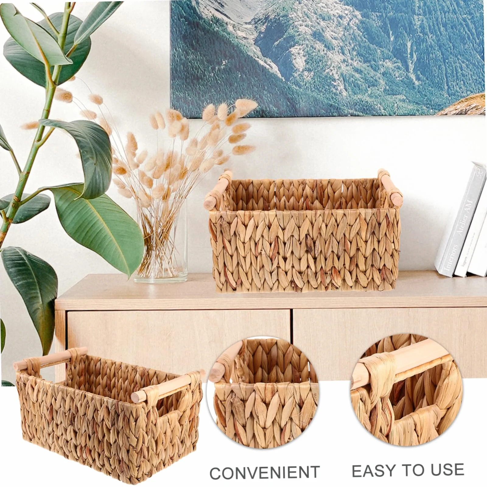 CHILDWEET Koszyk Wykonany z Trawy Wodnej Naturalny Koszyk Woven Do Przechowywania Dekoracyjny Organizer Do Zabawek i Biura