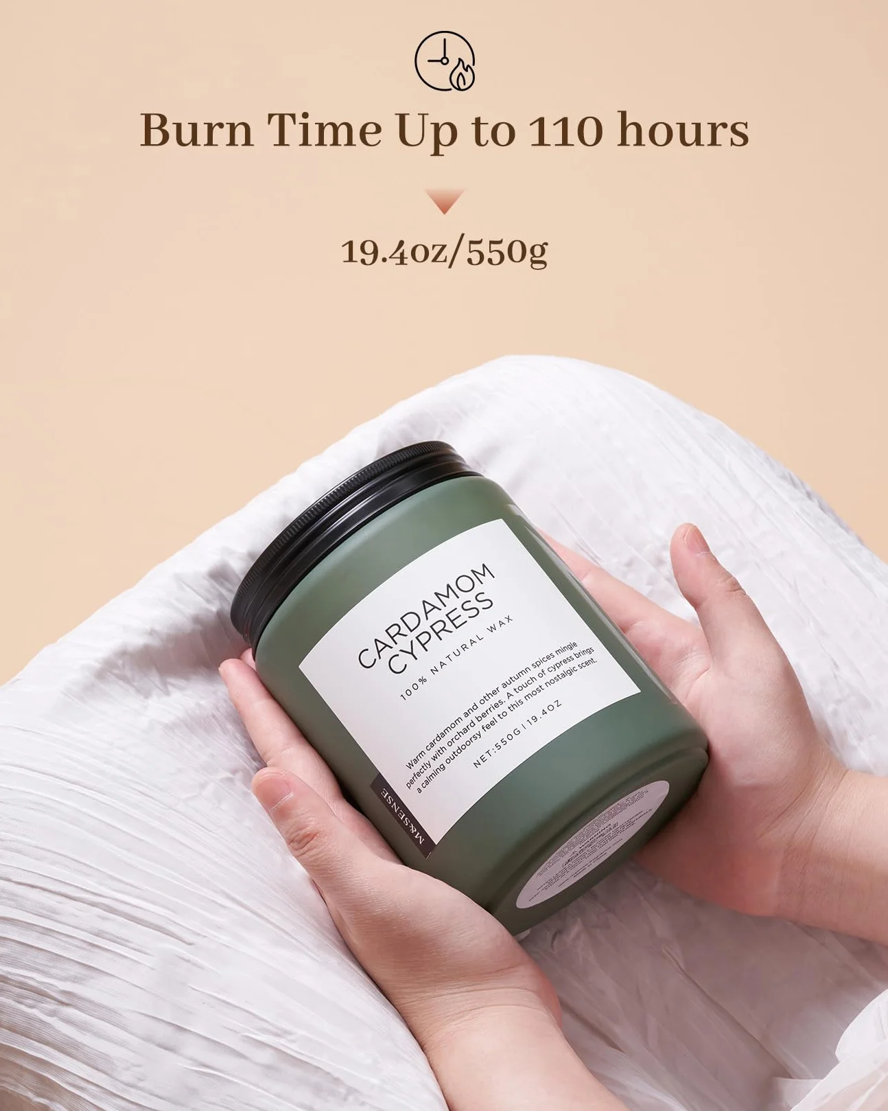 M&SENSE Kardamon & Cyprys Świeca zapachowa w szkle 2-knotowa 550g Świeca z wosku sojowego 110 godz. czasu palenia czysta nietoksyczna świeca jesienna do wystroju wnętrz CardamomCypress