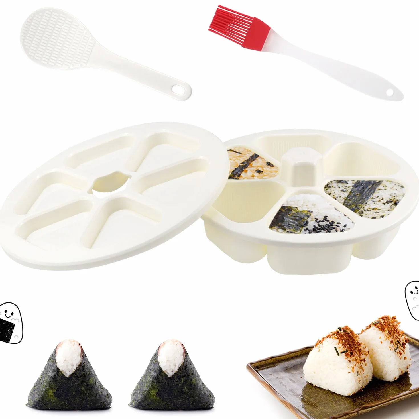 Onigiri Maker Sushi zestaw forek do onigiri i japońskich sześciokątnych i trójkątnych form, do kuchni, DIY, gotowania, bento, domu, restauracji, kempingu