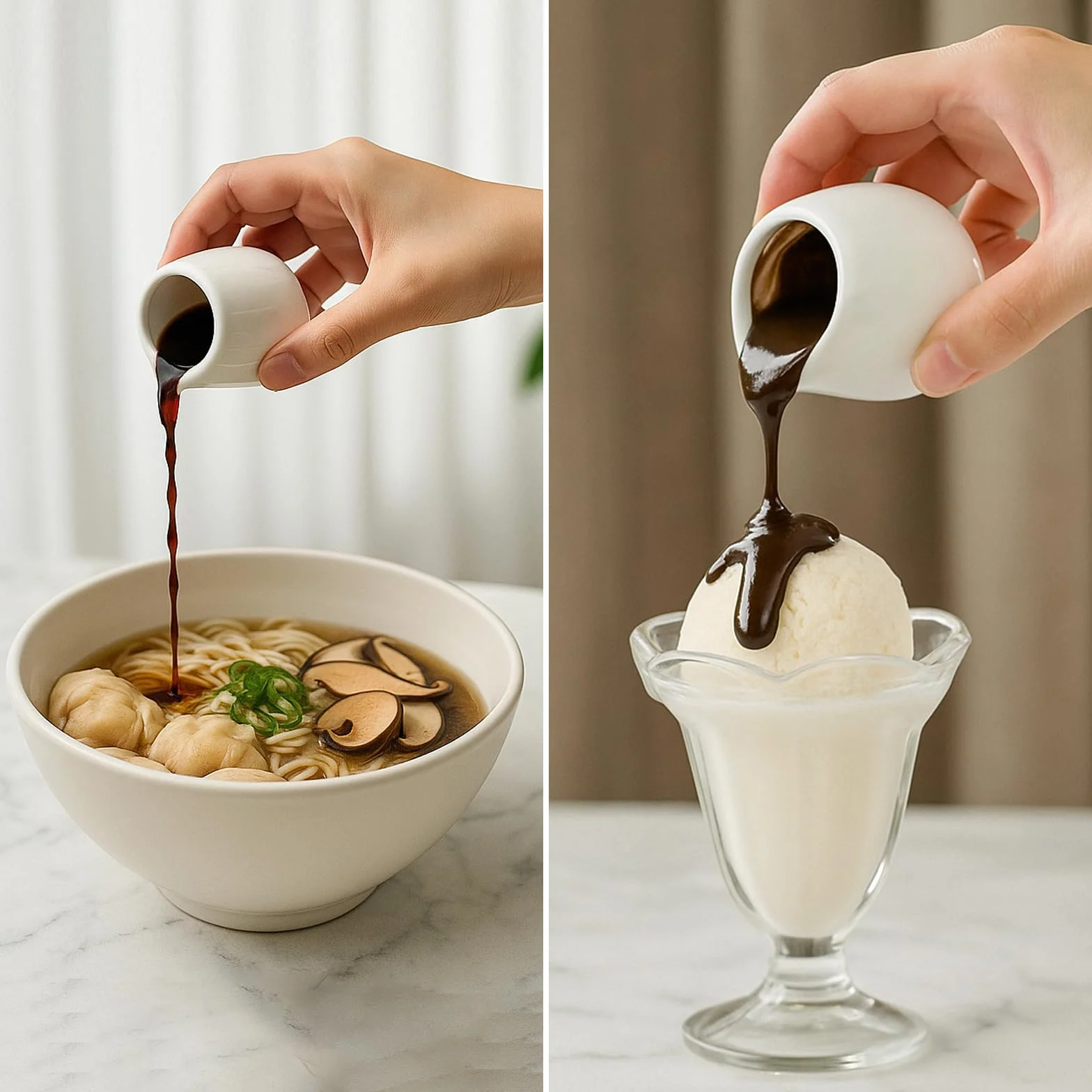APOMOONS 6 sztuk małych dzbanków na mleko, porcelana z ceramiczną łyżeczką, sosjerki, porcelana do mleka, kawy, syropu (50 ml, białe)