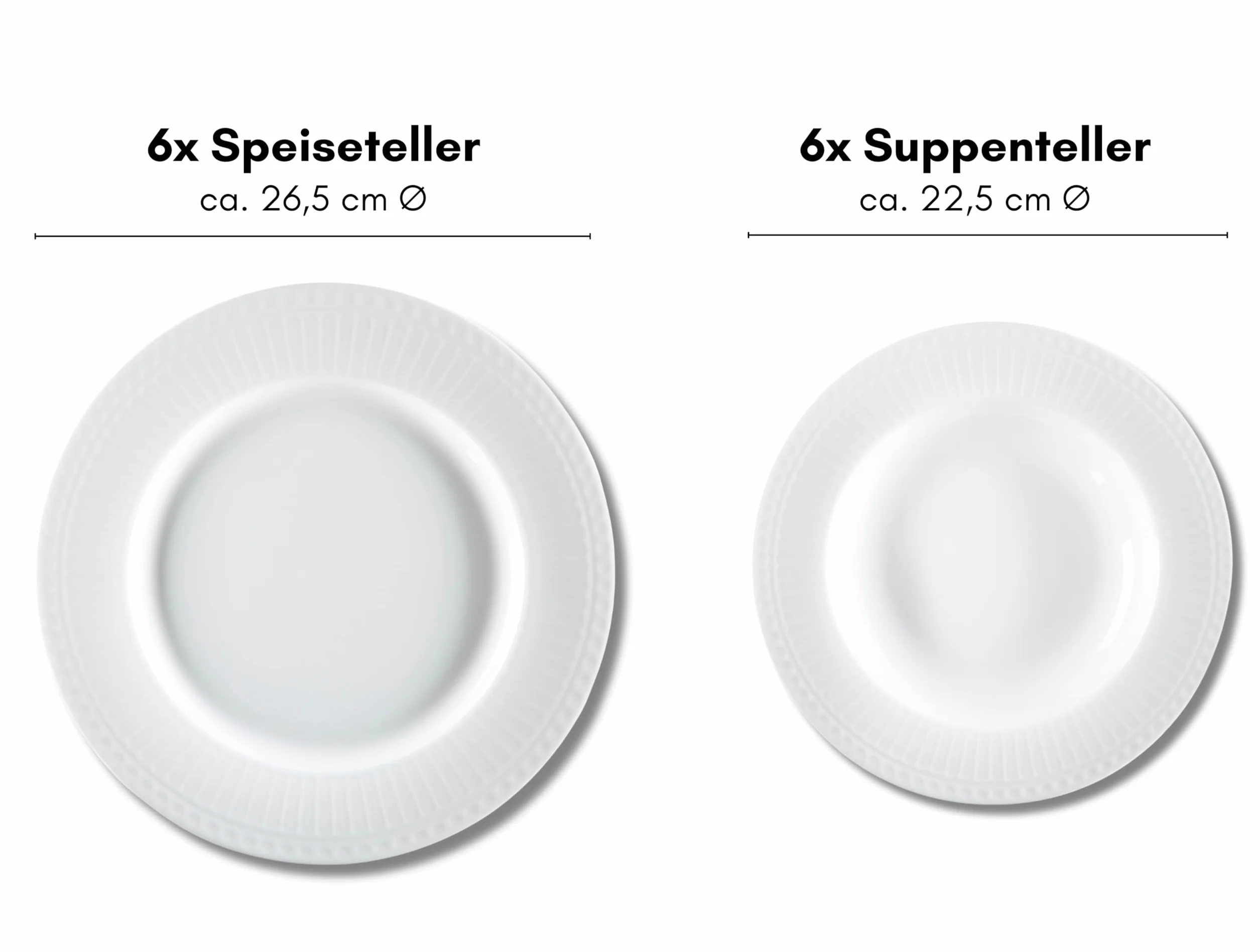 Ritzenhoff & Breker Sofia 12-częściowy serwis stołowy, talerze obiadowe (26 cm) i talerze do zupy (22 cm) dla 6 osób, zestaw stołowy z drobnym rowkowaniem, porcelana, biały