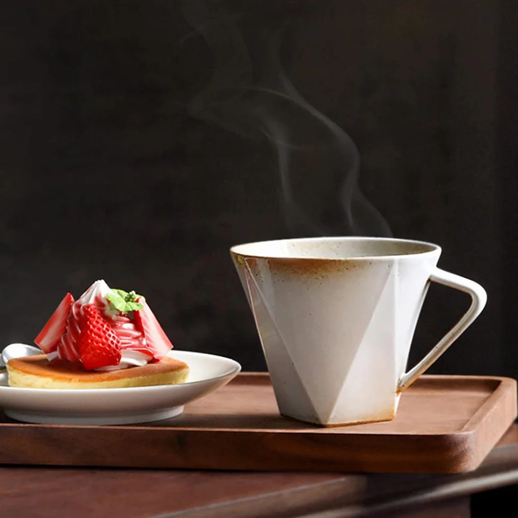 Ceramiczny kubek do kawy, duży prosty retro kubek do herbaty z uchwytem do cappuccino, kubek na mleko unikalny porcelanowy kubek do domu/biura, nadaje się do zmywarki i kuchenki mikrofalowej, wyjątkowy prezent biały-295 ml