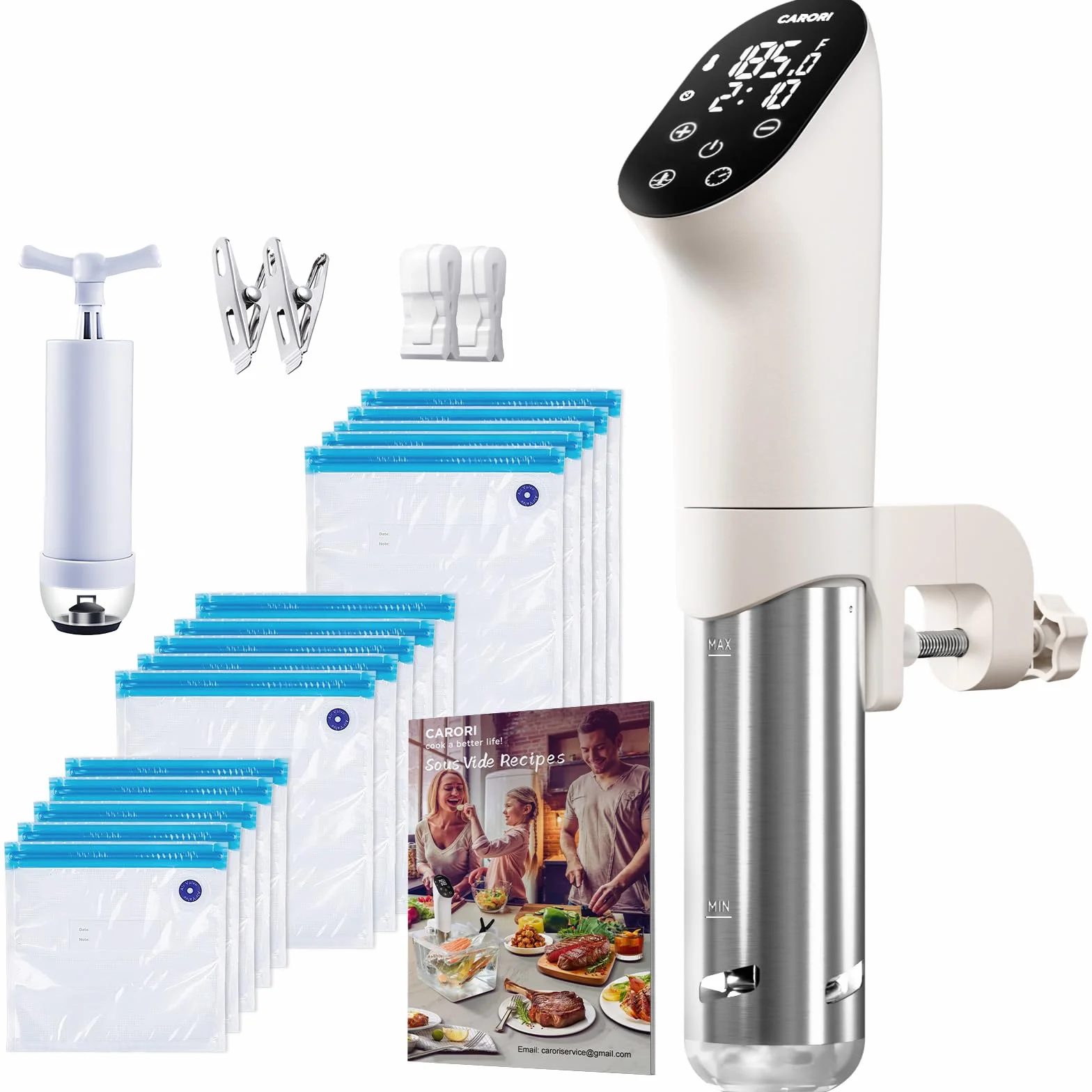 CARORI Sous Vide kuchenka z torbami, worki próżniowe, biała