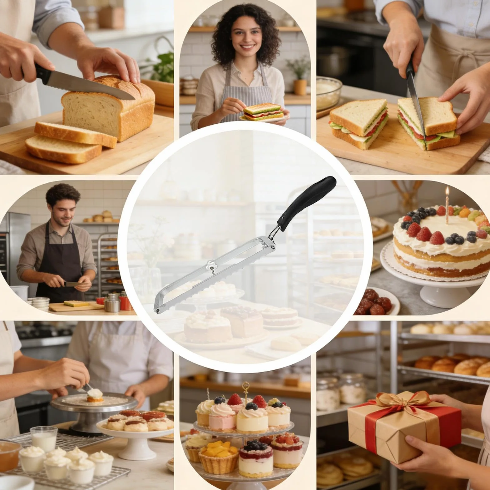 Ręczna krajalnica chleba | Ząbkowany Przecinak Piłowy do Pieczywa | Krajalnica do Bułek i Bajgli - Do Tostów Bochenka Kanapek Bajgli Tortów Ciasta Dom Kuchnia Pieczenie Restauracja Apartament