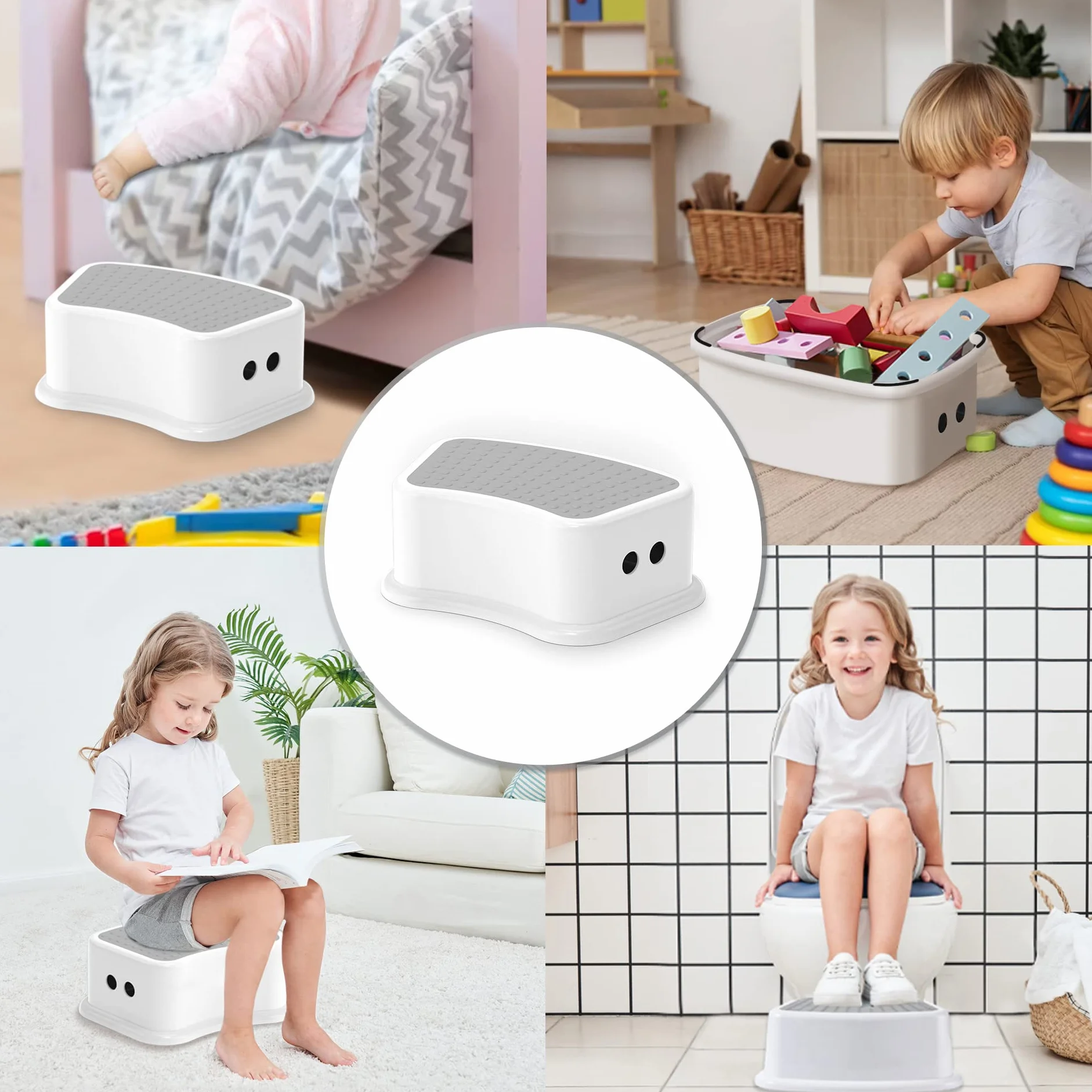 2 szt. Stołek krokowy dla dzieci - Stołek krokowy dla malucha do kuchni - Dolna do łazienki jako podstawka pod toaletę - antypoślizgowa powierzchnia 1 Step Stool dla dzieci / dorosłych (szary biały)