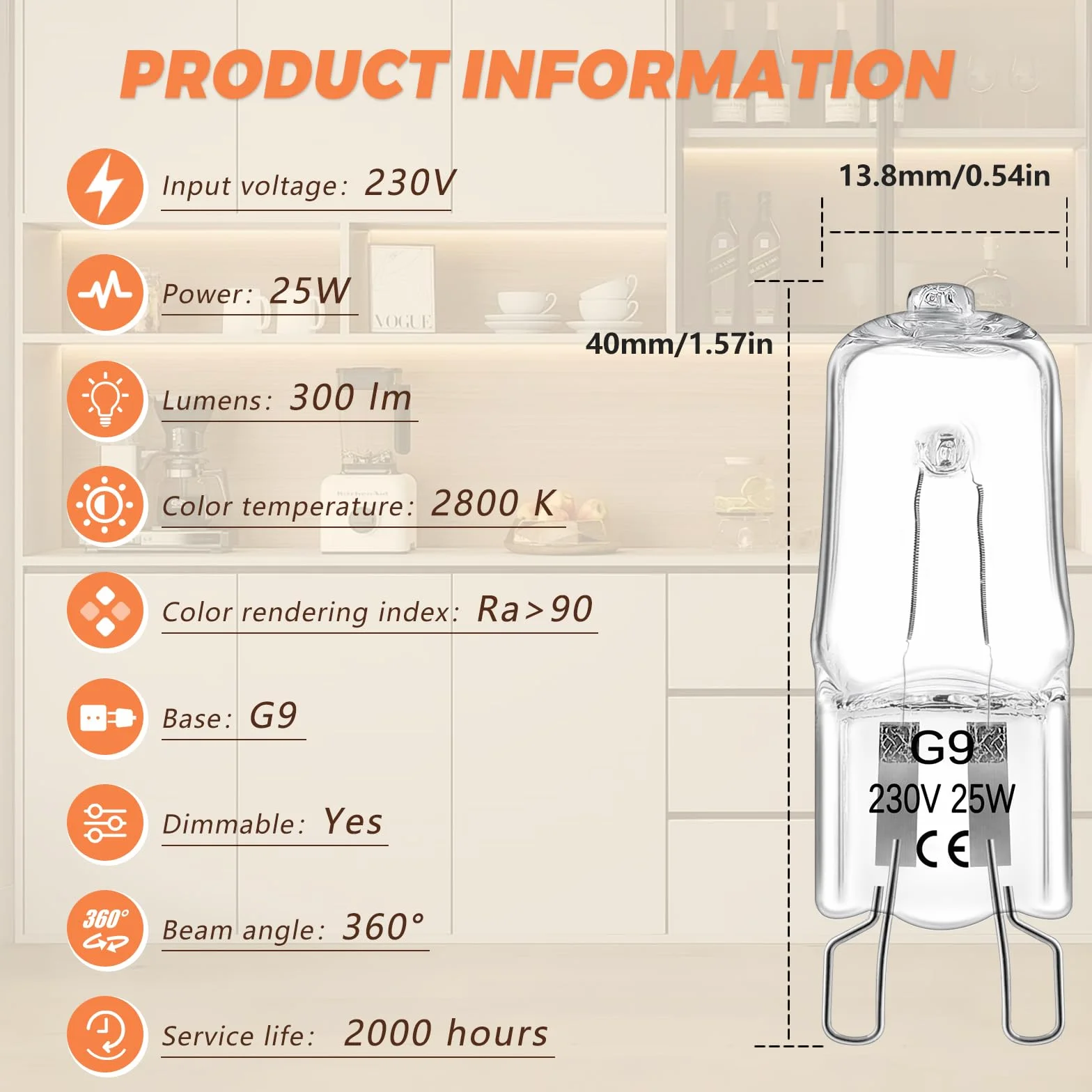 Żarówka halogenowa G9 25 W 300 stopni, 230 V, ściemnialna żarówka halogenowa ciepła biel 2800 K, 300 lm, G9 lampy halogenowe do piekarnika, kuchenki mikrofalowej, sufitowej, oświetlenia szafy, zestaw