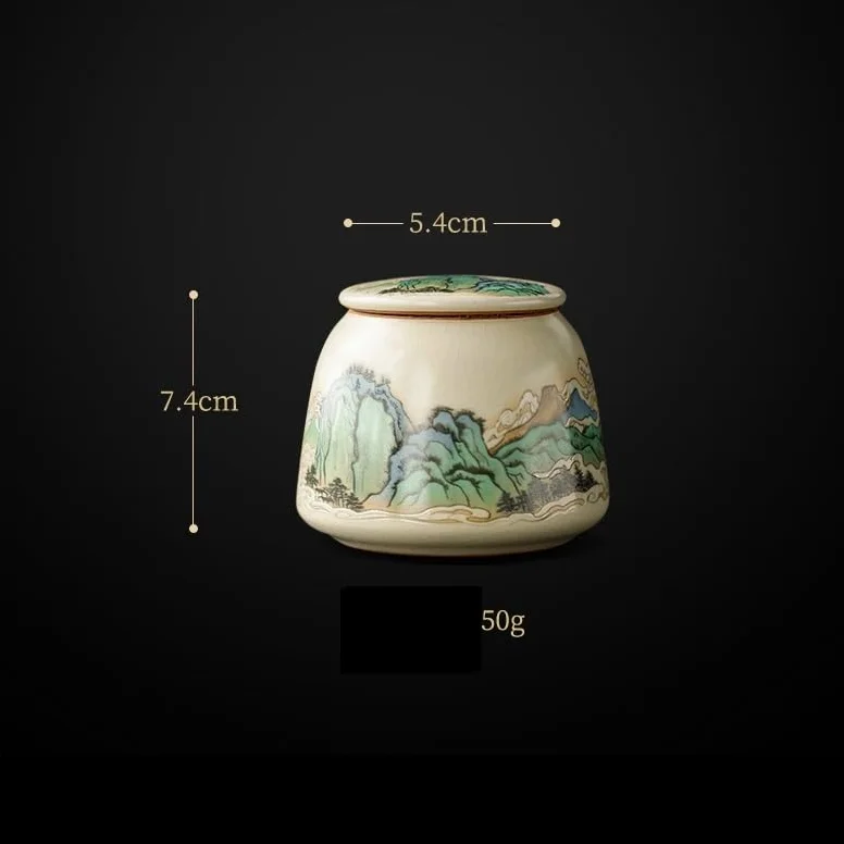 Pojemniki na herbatę na herbatę sypką Beżowy ceramiczny pojemnik na herbatę Ru Kiln, mały rozmiar, zielony Pu'er, czerwony i liście, zamknięte kadzidło w proszku