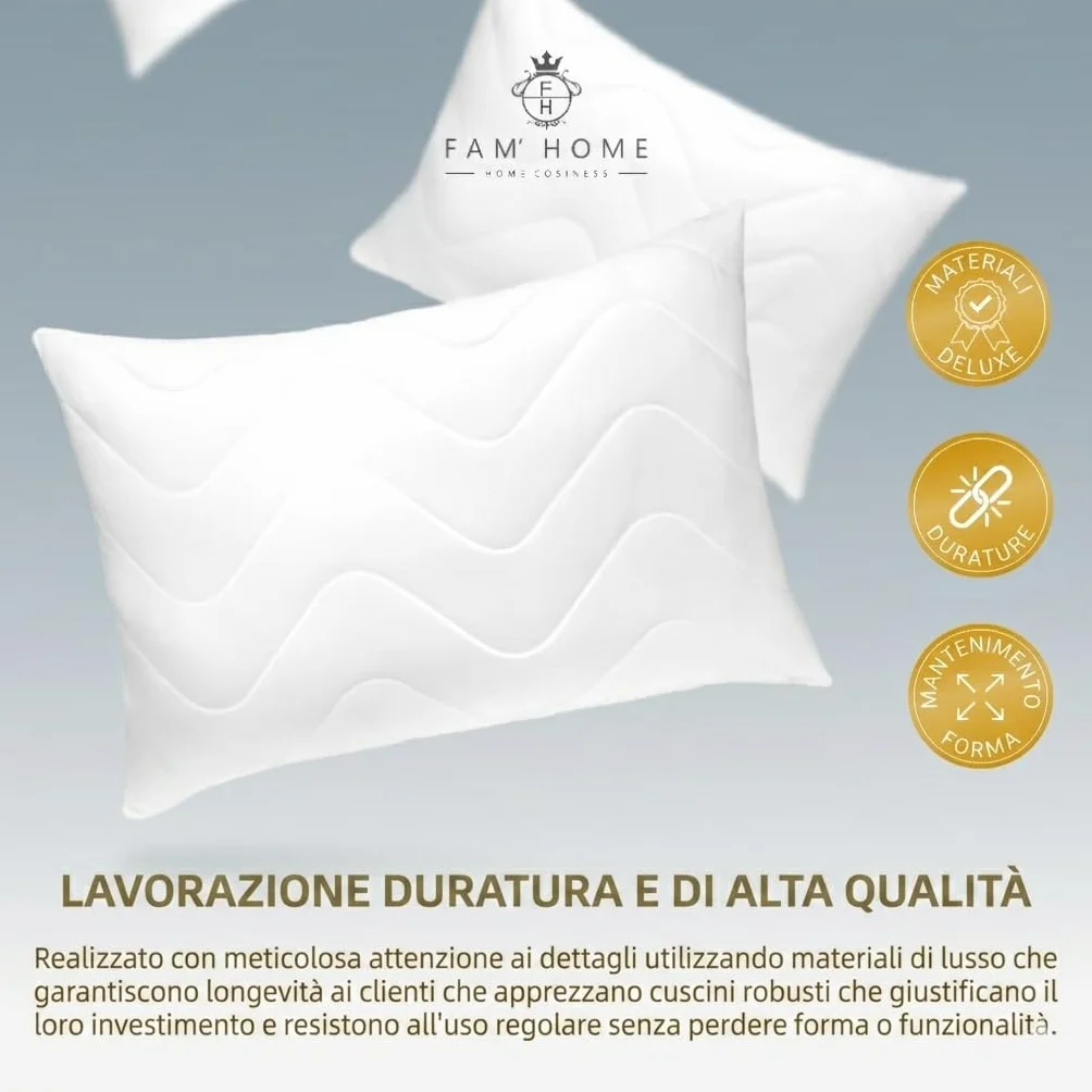 FAM' Home luksusowa poduszka dla alergików 50 x 70 cm, zestaw 2 szt. – poduszka pod głowę, wypełnienie objętościowe (720 g) – ergonomiczna biała poduszka do spania – łatwa pielęgnacja – poduszka 50 x