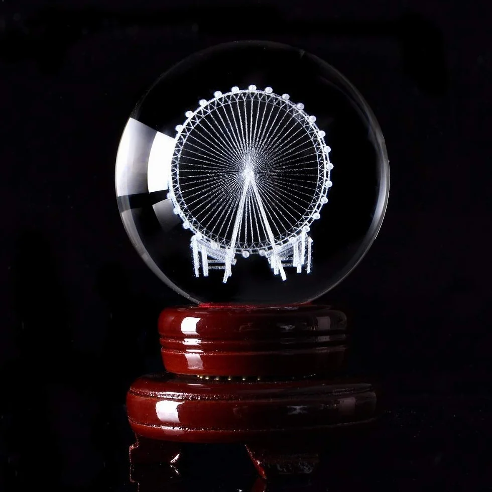Kryształowa kula 60/80mm 3D grawerowany laserowo diabelski młyn Kryształowa kula 3D miniaturowy model Kula Szklana kula Ozdoba Akcesoria do dekoracji domu Prezenty Wróżenie Kula Czary Spoglądająca k