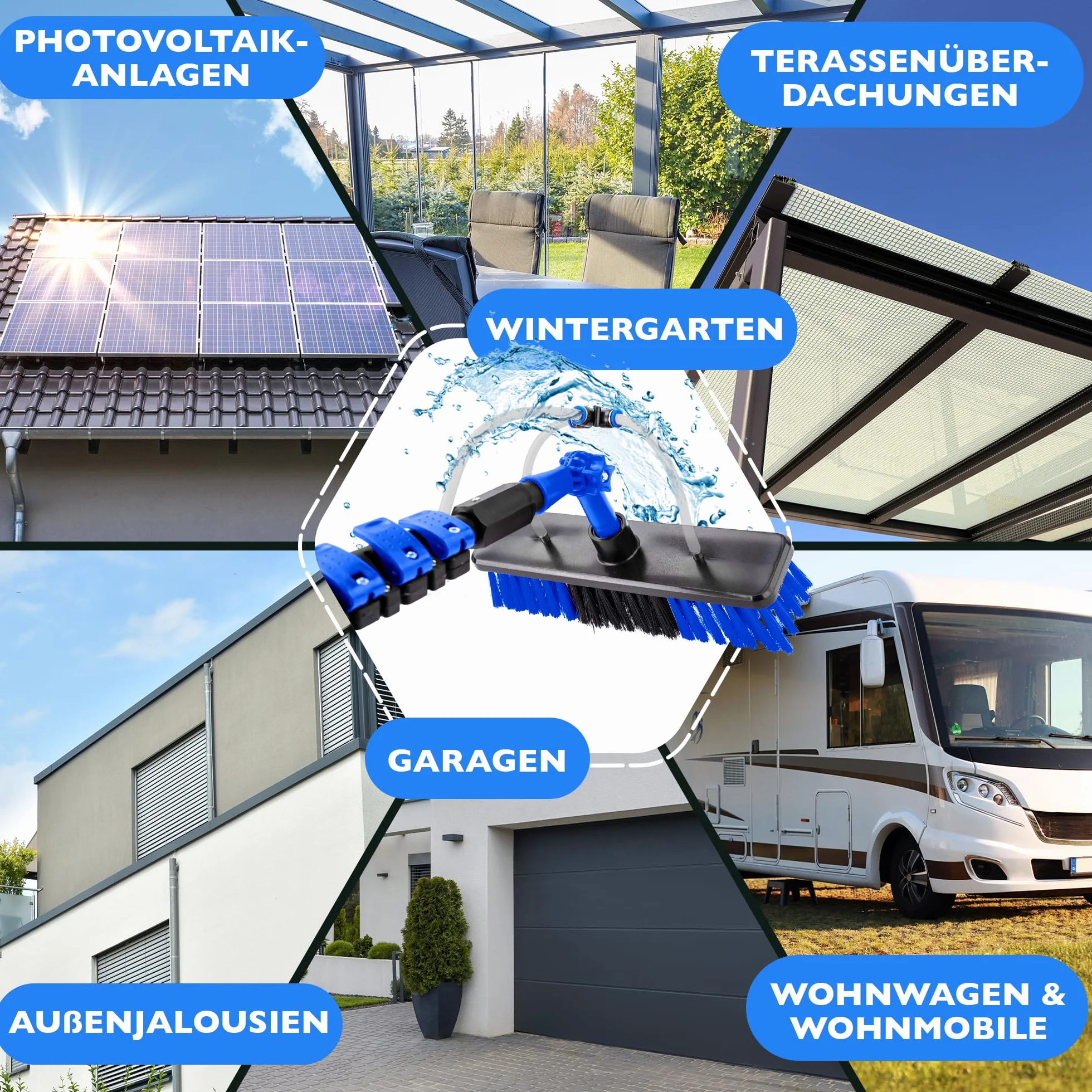 Teleskopowa szczotka do czyszczenia solarnego/okien, dostępna w rozmiarach 4,6 i 7 m, z przyłączem wody i dozownikiem mydła