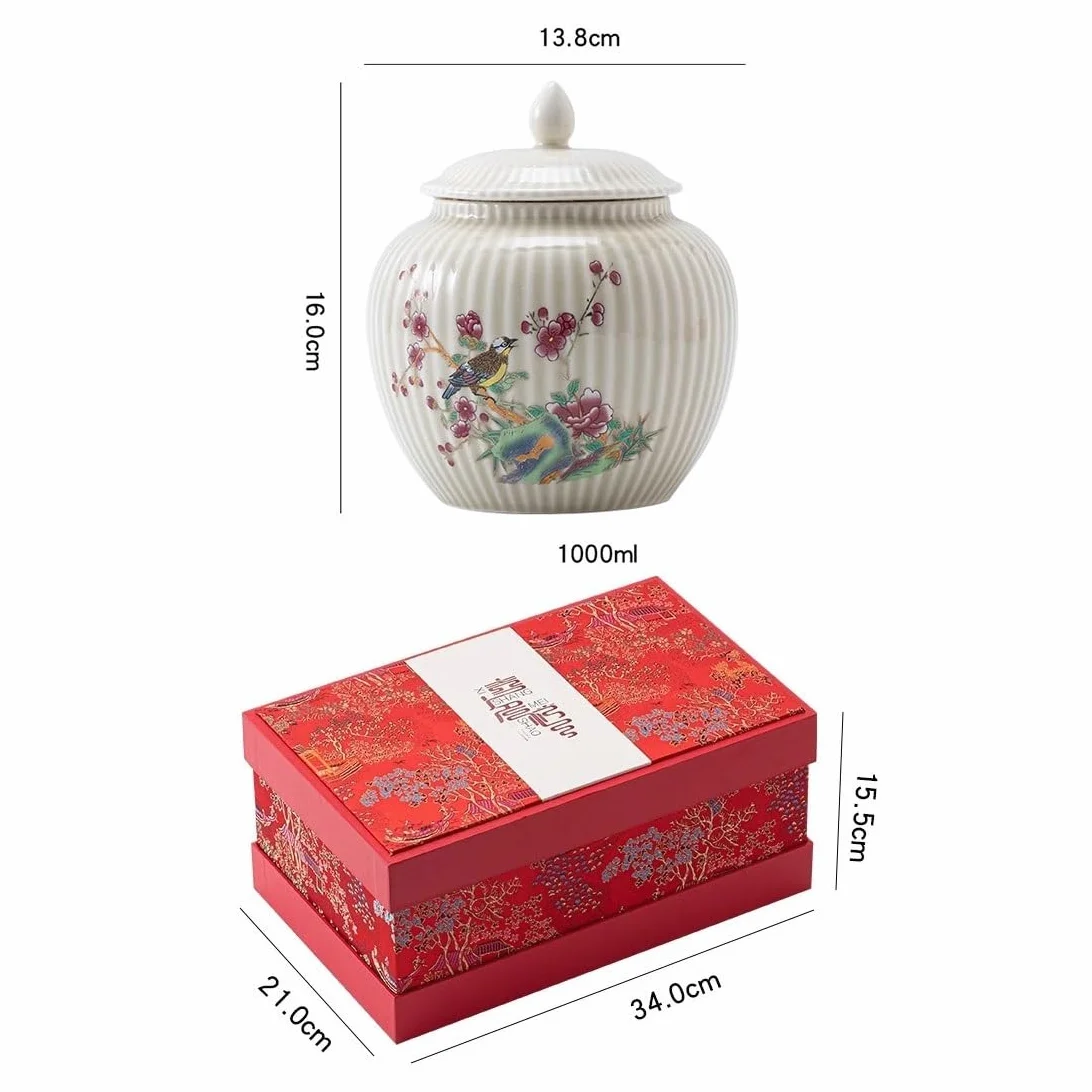 CMBSSTFC Pojemnik na herbatę Pojemnik do przechowywania herbaty luzem Domowy ceramiczny szczelnie zamknię słoik Retro chiński zestaw do herbaty Podwójny słoik Zestaw upominkowy Puszka na herbatę (B)
