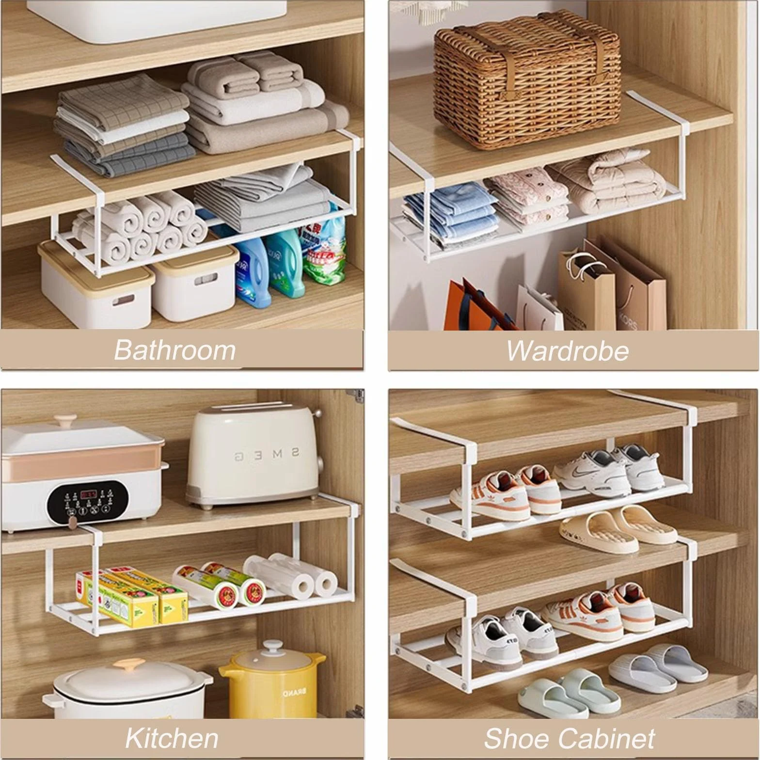 ViWaVee Wiszący regał na buty, organizer w szafie, możliwość rozszerzenia 40-70 cm, organizer pod szafkę – idealny do przechowywania i organizacji w kuchni lub na ubrania (biały, 1 szt.)