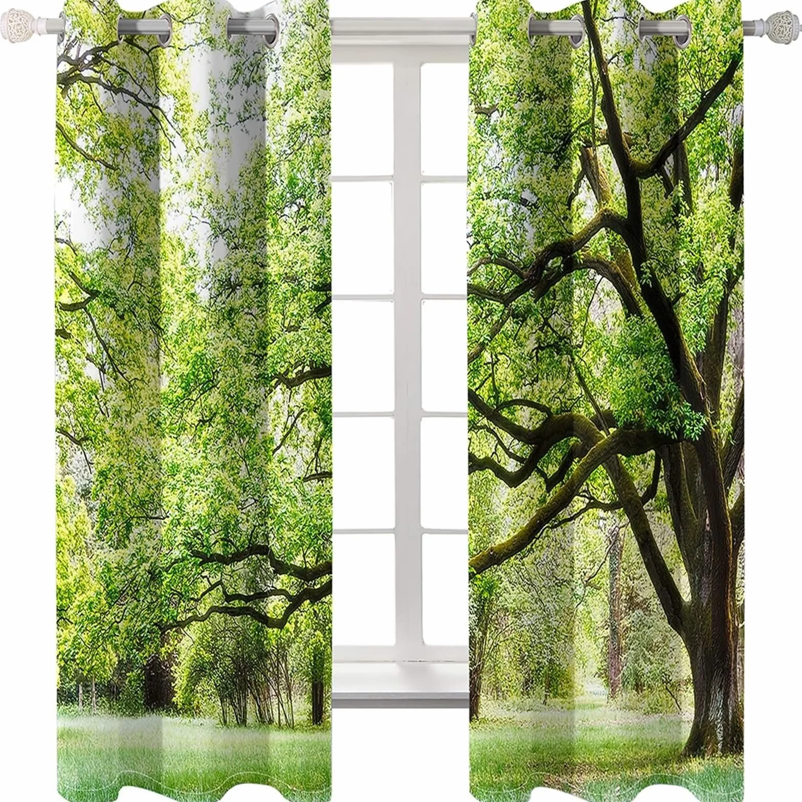 Zasłona okienna kuchenna, zasłona zaciemniająca okno kuchenne zielony brązowy las zielony poliester 2 panele 274 x 244 cm