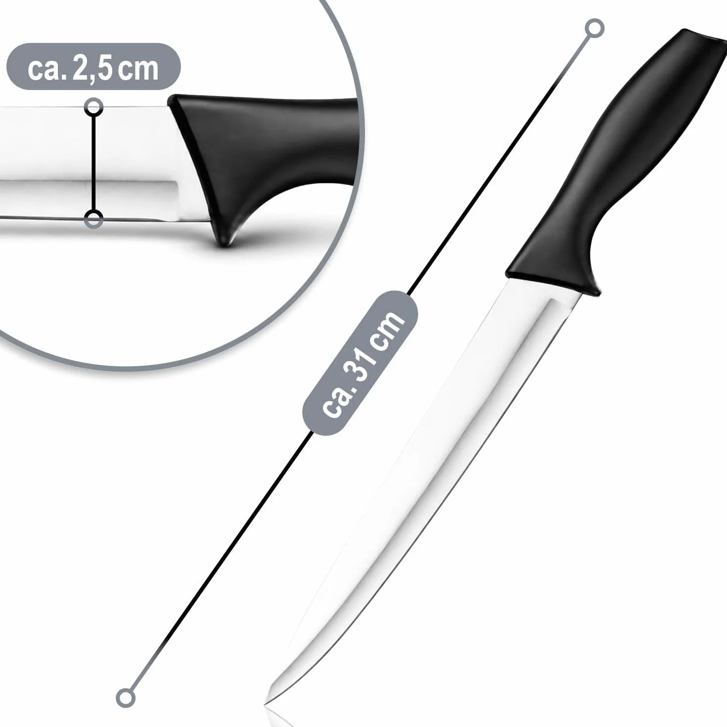 com-four® 3 nóz uniwersalny z oslona – wszechstronny nóz ze stali nierdzewnej z ostrzalka – nóz kuchenny i outdoorowy z plastikowym uchwytem (3 srebrno-czarny 31cm)