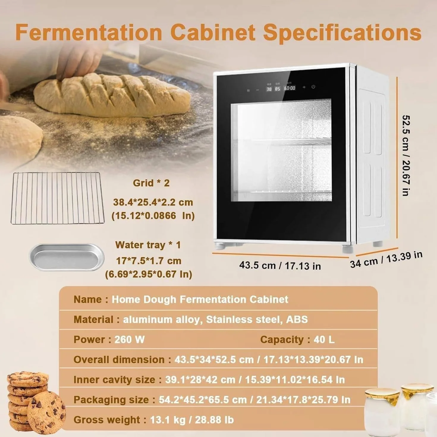 Pudełko do pieczenia chleba, 40 l, z regulowaną temperaturą, timerem, kontrola wilgotności do równomiernej fermentacji, niezbędne do pieczenia w domu