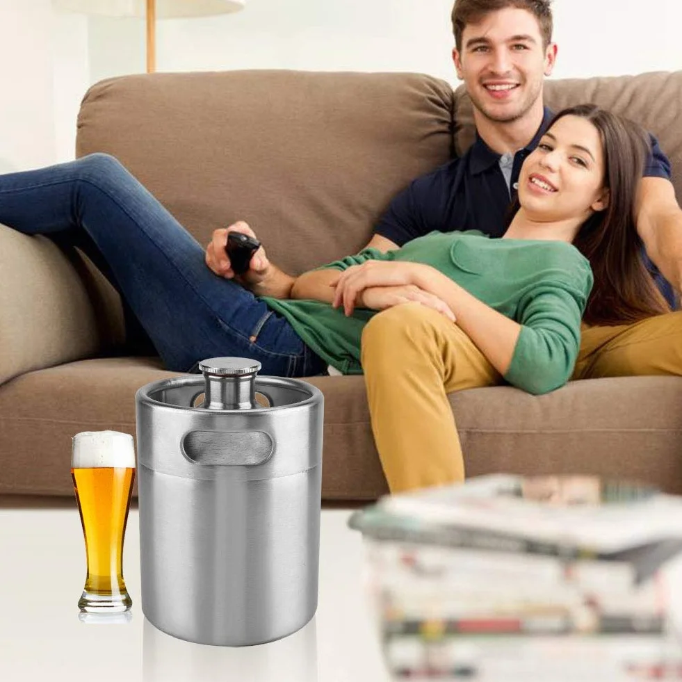 Mini beczka na piwo ze stali nierdzewnej Growler Keg przenośna beczka do piwa ze spiralną pokrywką do domowego warzelnictwa Hotel Bar Pub 2L