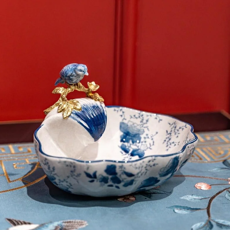 Talerz do serwowania owoców talerz na cukierki niebieski i biały ceramiczny mały talerz na owoce salon stolik kawowy talerz na przekąski dekoracja wejścia prezent talerz na owoce talerze
