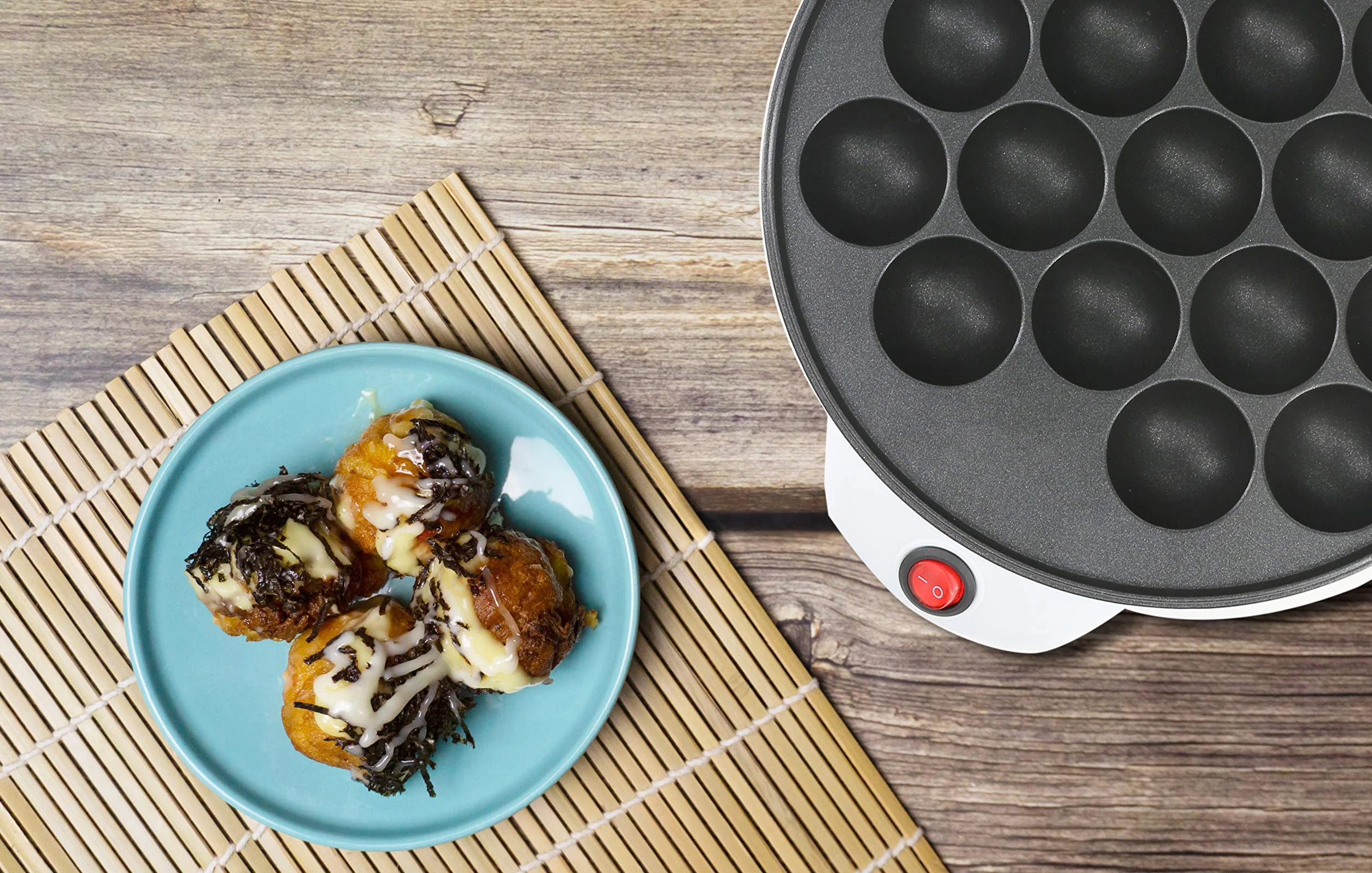 StarBlue Takoyaki Maker Bezpłatny Rożen Takoyaki – Elektryczna Maszyna Do Produkcji Japońskich Kuleczek Octopus, Wtyczka UK i Adapter Europejski w Zestawie