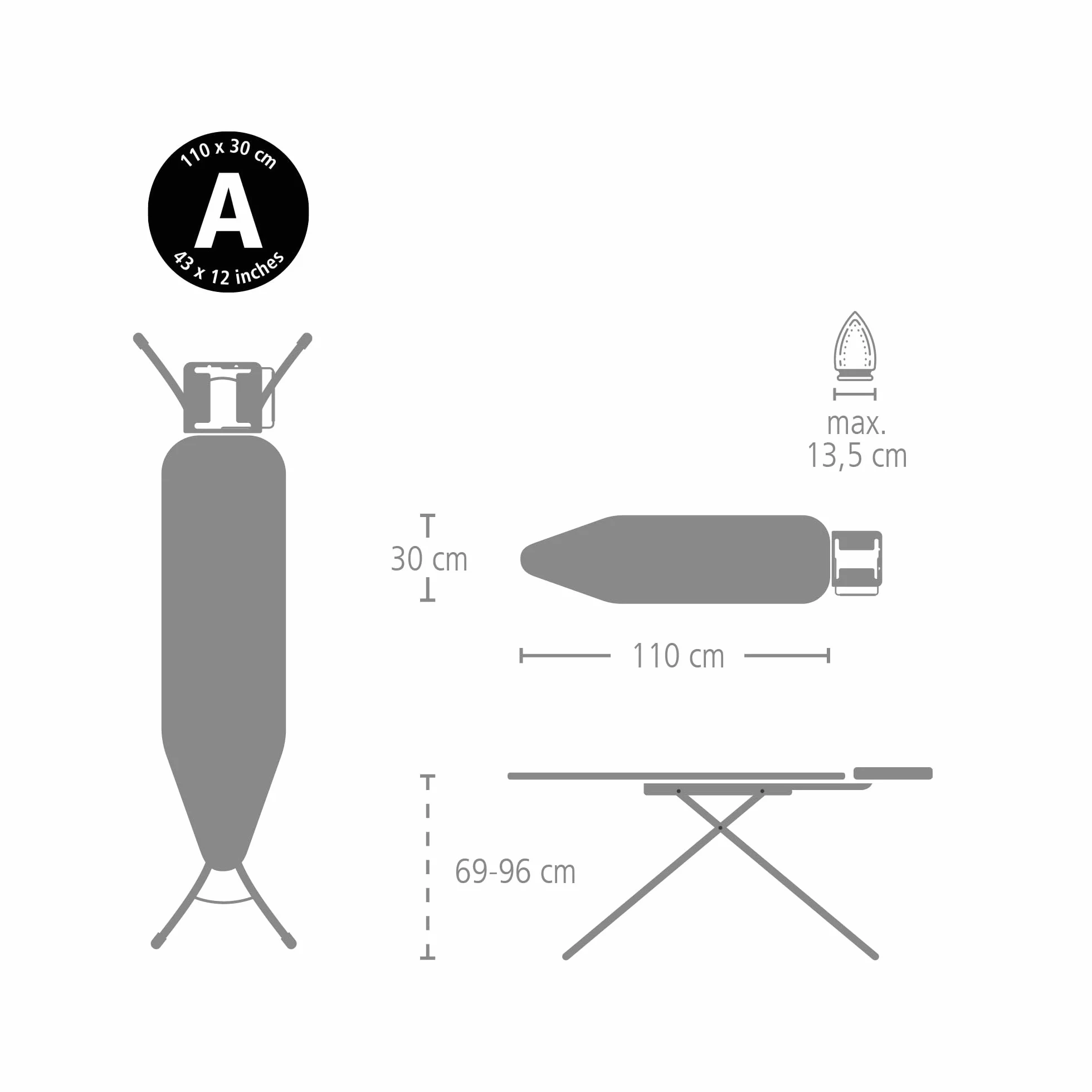 Brabantia 2mm Built-in-Foam Ironing Board Cover (A Board / Metalised ) Heat-Resistant, Non-Slip, Durable Cotton & Foam, Cord Fastener