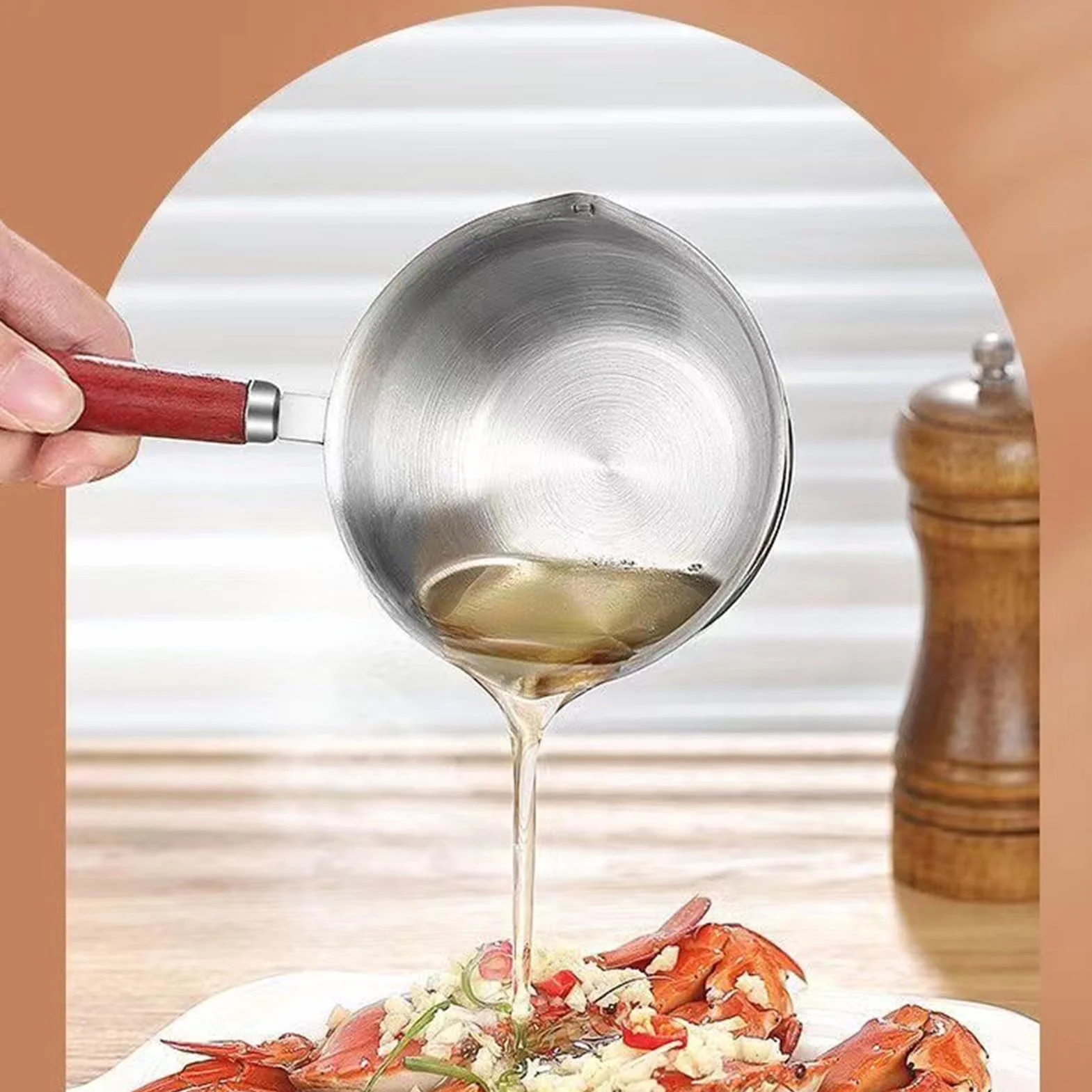 Mini Garnek do Podgrzewania Oleju, 300 Ml Podgrzewacz do Mleka ze Stali Nierdzewnej Mały Rondel Podgrzewacz do Topienia Masła z Drewnianym Uchwytem i podwójną wylewką do Smażenia