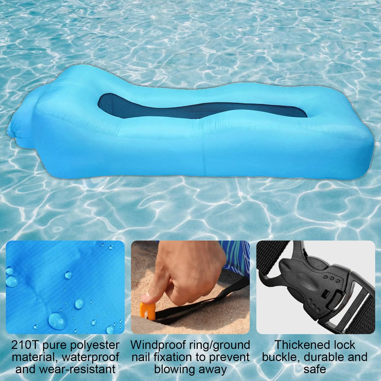 Nadmuchiwana sofa, 210T, wodoszczelna sofa powietrzna z torbą do noszenia, nadmuchiwana leżanka, sofa powietrzna na kemping, do parku, na plażę, na basen i imprezy na plaży