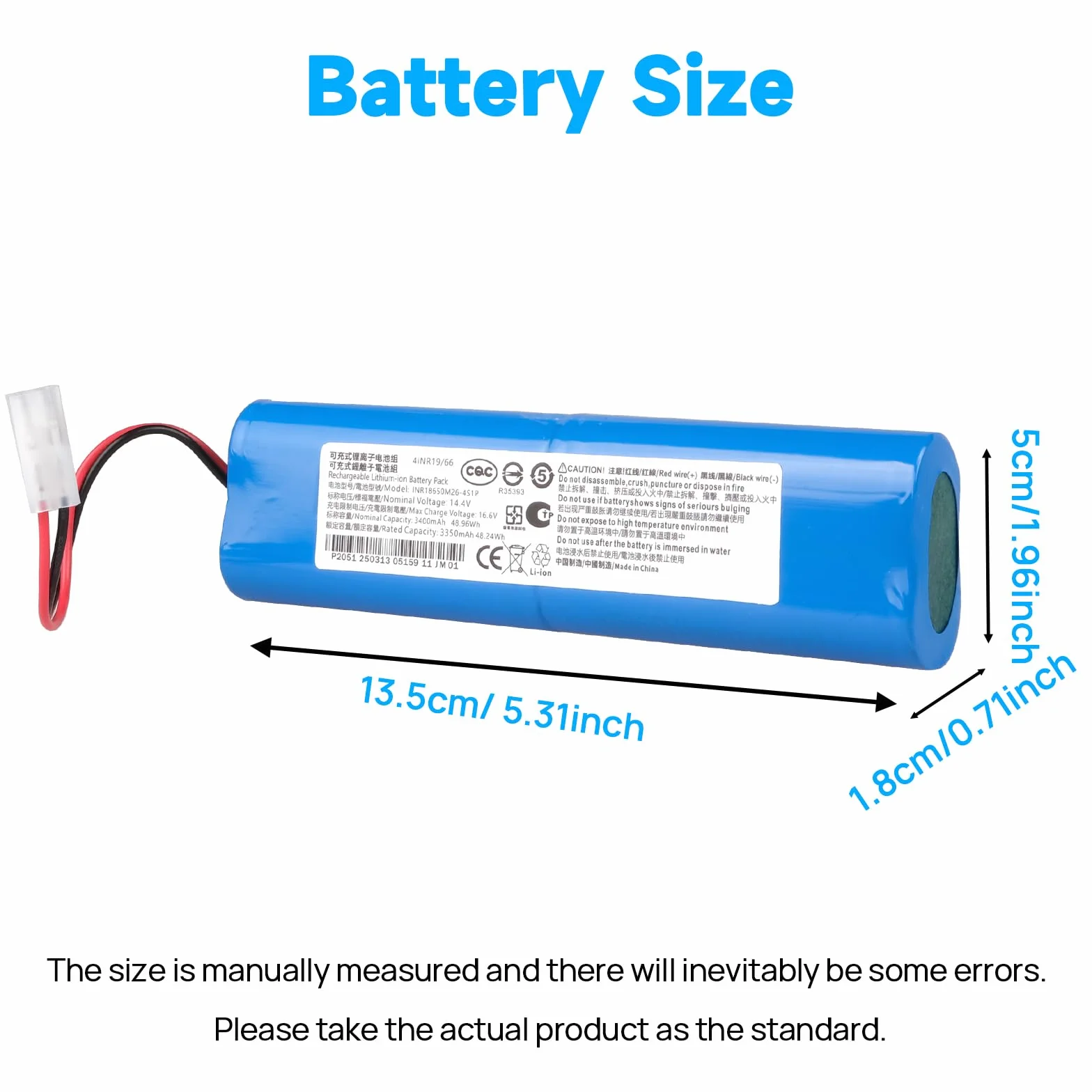 Akumulator 14,4 V 3400 mAh kompatybilny z 360 S6, S8, Rowenta X-Plorer 75, 75S, 75S+, 75 Animal, seria 95, RR7635, RR7675, RR8597, RR8587, RR8587, RR8587, RR8587 RRRR85777WH SS-2230002528 SS