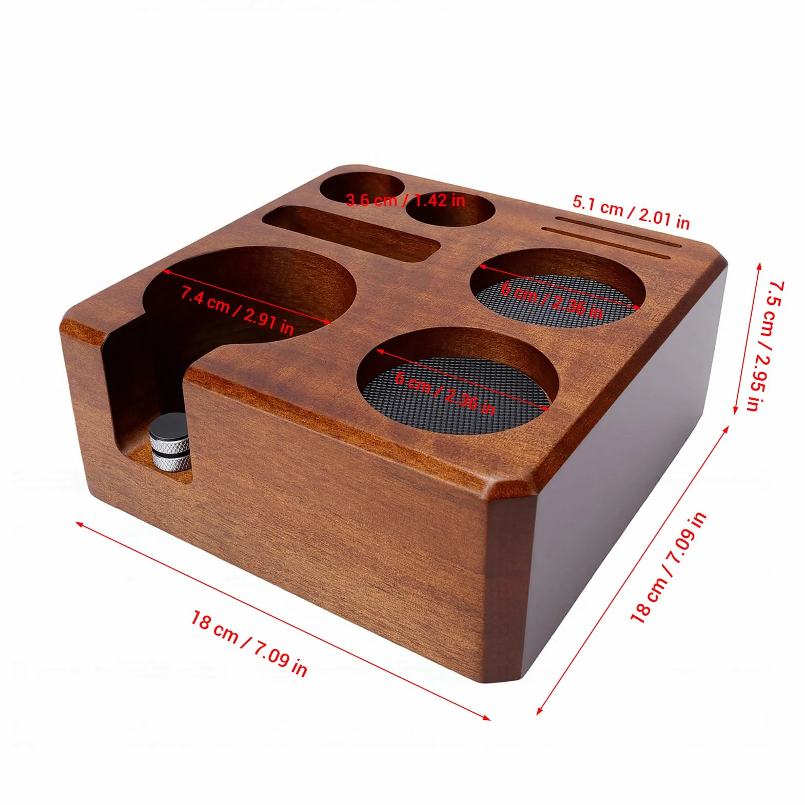 Yosoo Health Gear Orzechowa Stacja Sabotażowa 58 Mm Uchwyt Dystrybutora Ubijaka do Kawy z Podkładkami Silikonowymi Podstawa Antypoślizgowa 18 X 18 X 7,5 Cm do Zestawu Kolby Barista