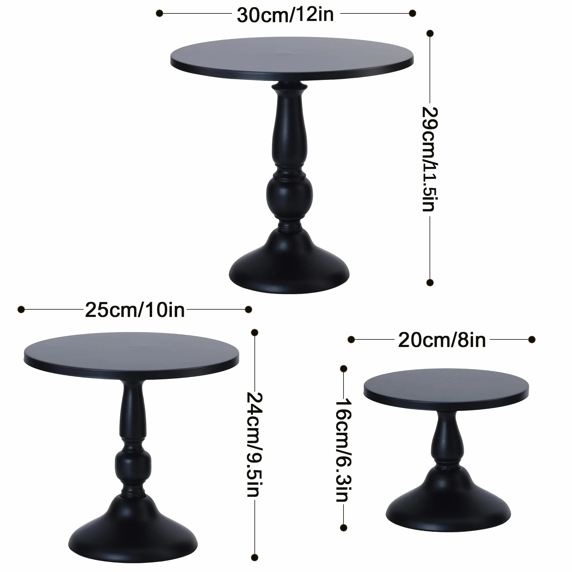 zestaw 3 czarnych stojaków na ciasto, metalowy, okrągły, stojak na ciasto, deser, ciasto, pizzę, 20 cm, 25 cm, 30 cm, dekoracja na Halloween, dekoracja na ślub, przyjęcie, urodziny, baby
