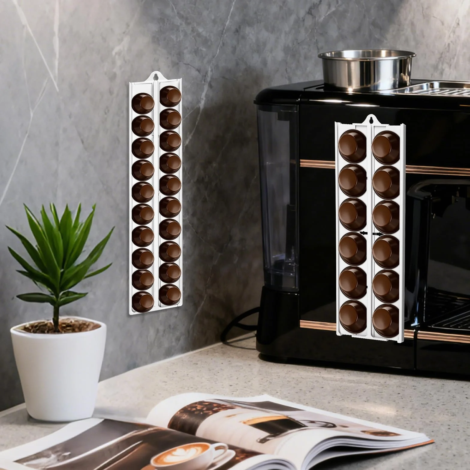 Holdera do Kapsułek Kawy, Regulowany Organizer na Kapsułki & Przechowywanie Mocowanie Ścienne Kapsułka Kawy Kompatybilny dla 14 Kapsułek K-Cups dla Nespresso 37-58mm