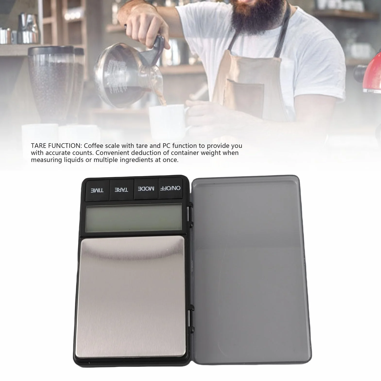 Skala Espresso z Timerem, Wyświetlacz LCD o Wysokiej Dokładności 1000 G X 0,1 G Przenośna Cyfrowa Waga Kieszonkowa z funkcją Tarowania, Kieszonkowa Waga Spożywcza Skala Gramowa