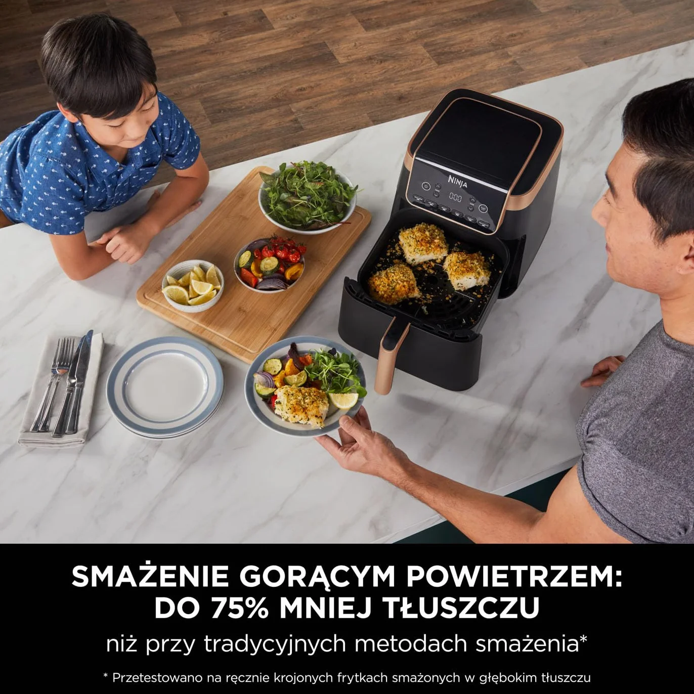 Ninja Air Fryer MAX PRO Frytkownica beztłuszczowa 6,2 l, nie używa oleju, jedna duża kwadratowa szuflada, rozmiar rodzinny, powłoka nieprzywierająca, kosz i talerz na chrupiące dania, AF180EUCP