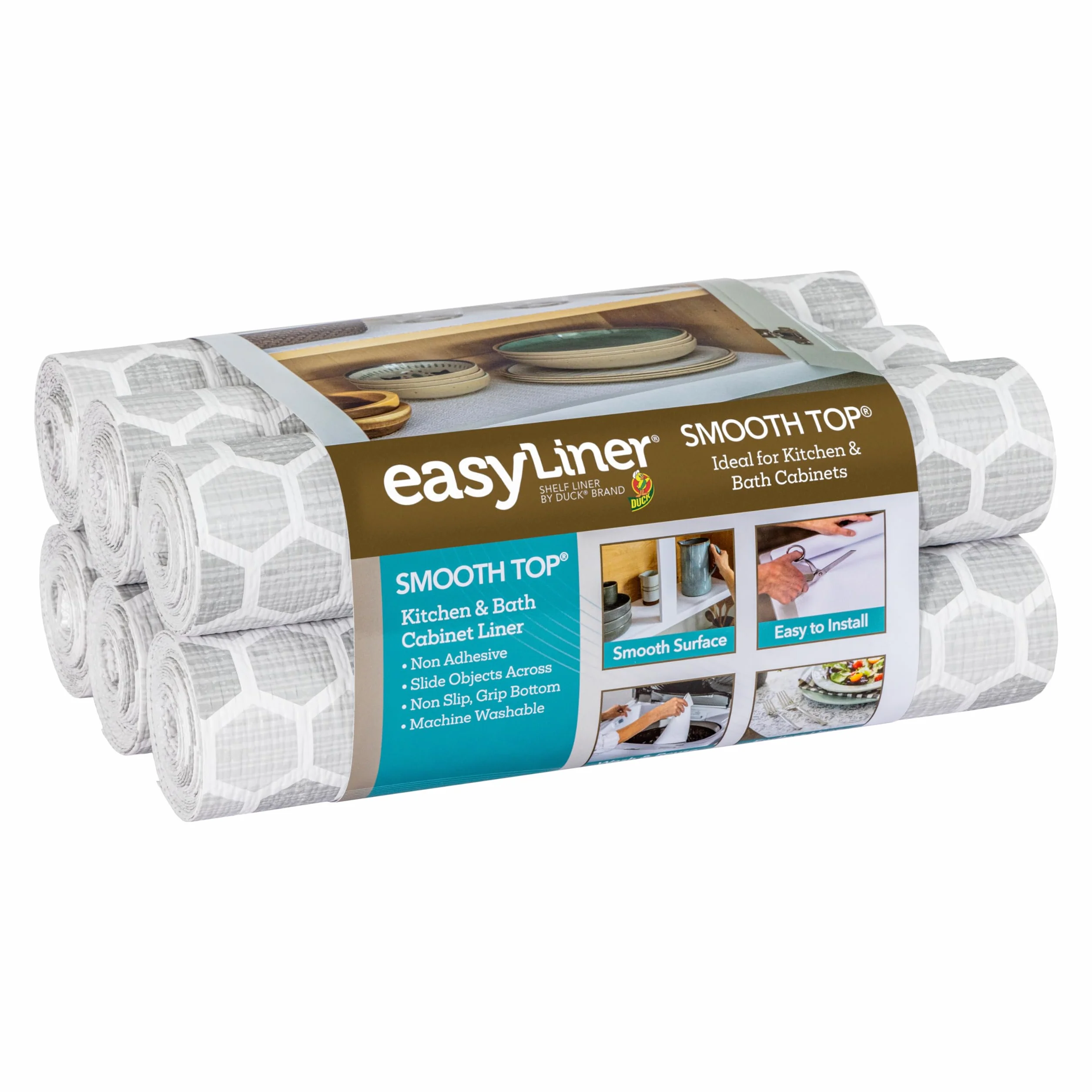 Gładki top EasyLiner do szafek i szuflad, łatwy w instalacji i przycięciu w celu dopasowania, papier do półek i wkładka do szuflad, antypoślizgowa, 30 cm x 3 m, opakowanie projektowe, kolor szary