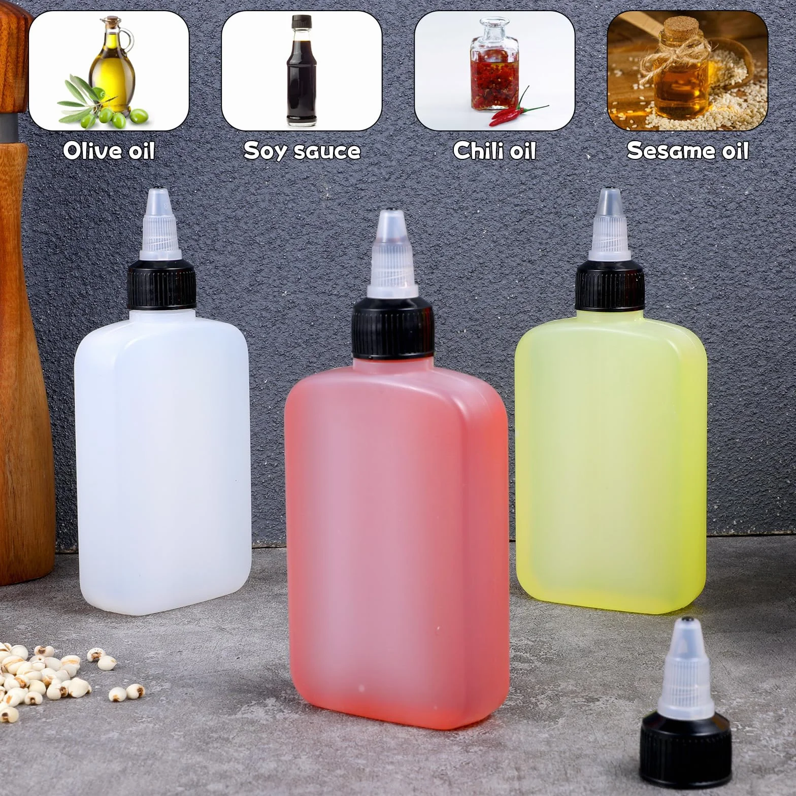 4 butelki do wyciskania, 120 ml, dozownik oleju z nakrętkami, butelki na sosy, puste butelki na sos, na kemping, do kuchni