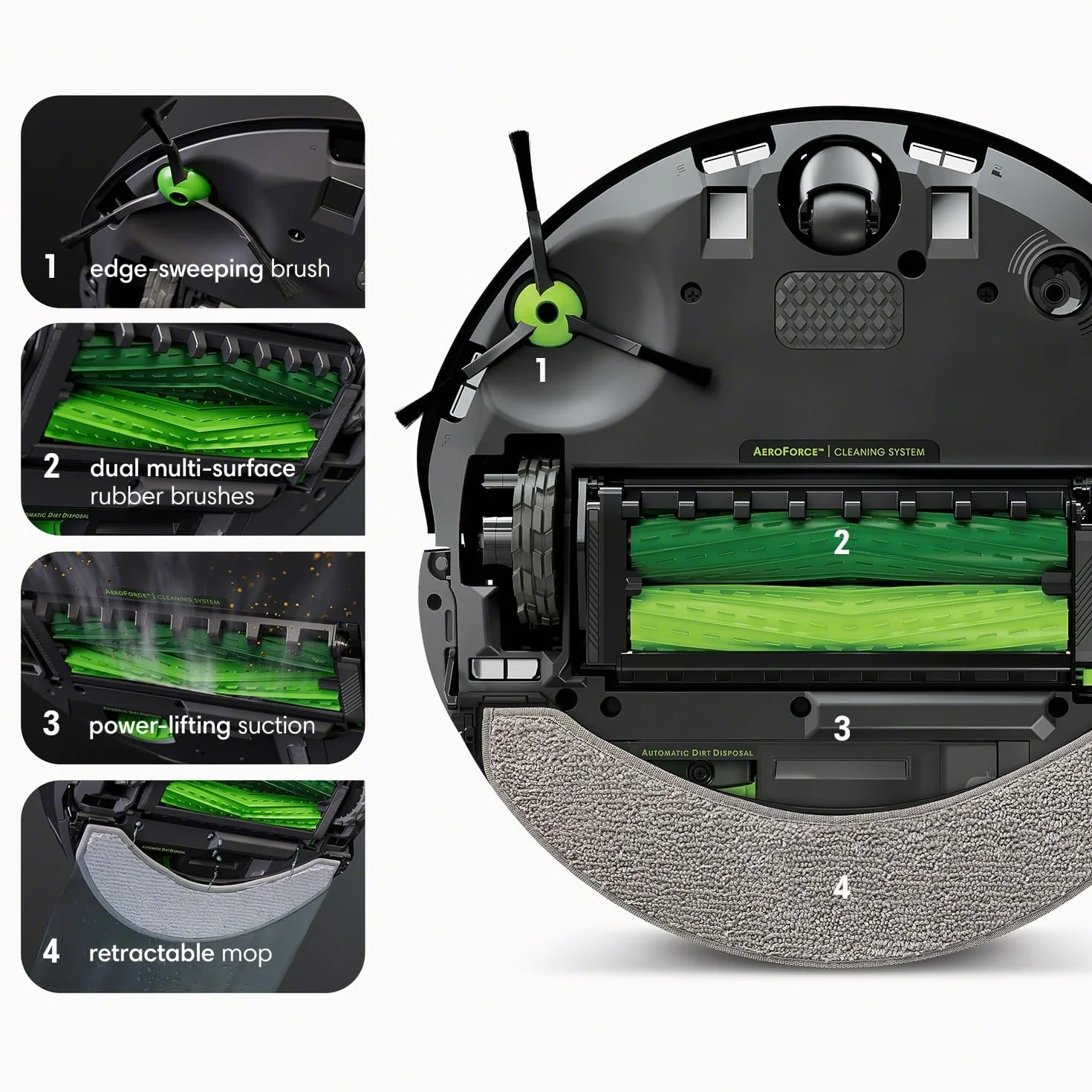 Irobot Roomba Combo J7+ Robot odkurzający z łącznością Wi-Fi z funkcją automatycznego usuwania brudu i zasysaniem podnoszącym oraz 2 gumowymi szczotkami głównymi do wszystkich powierzchni