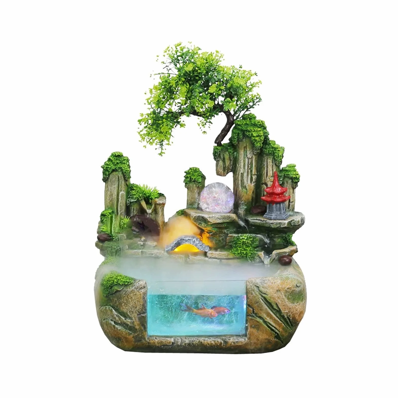 HIHELO Wewnętrzny blat wodospad fontanna blat fontanna LED Skalista ogród fontanna wodna dom biuro biurko mała akwarium szczęśliwy Fengshui wodospad mikrokrajobraz medytacja fontanna