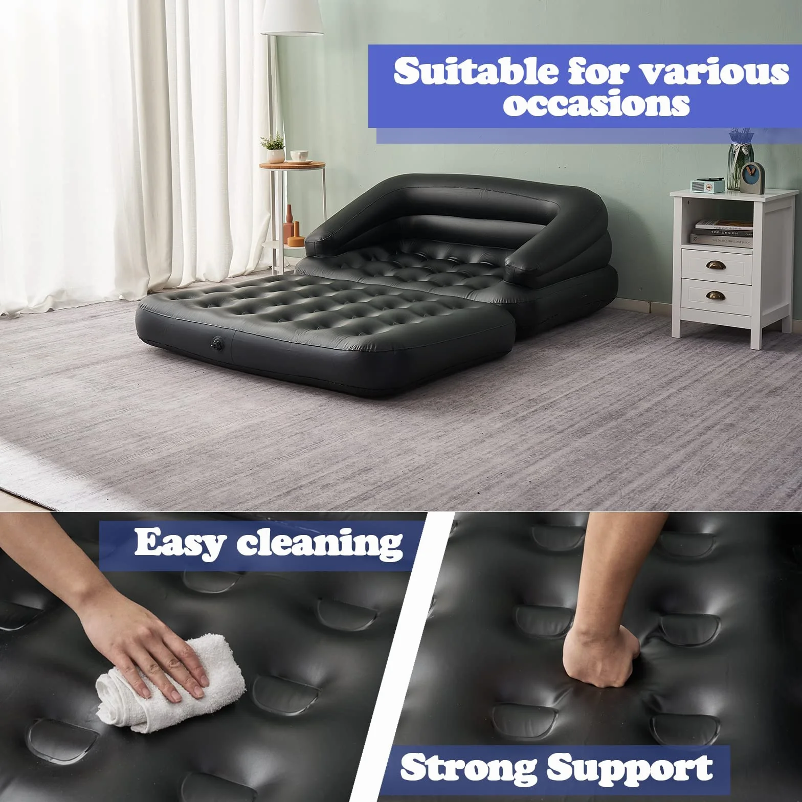 Nadmuchiwana sofa rozkładana sofa, sofa powietrzna na kemping na zewnątrz, podwójny rozmiar