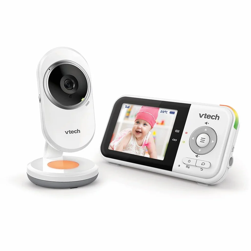 VTech BM3254 Monitor dziecka z kamerą, długi poziom, 2,8" ekran LCD, kolorowe światło nocne, dźwięk południowy i listwy, dwukierunkowy rozmowę - PL wersja biała