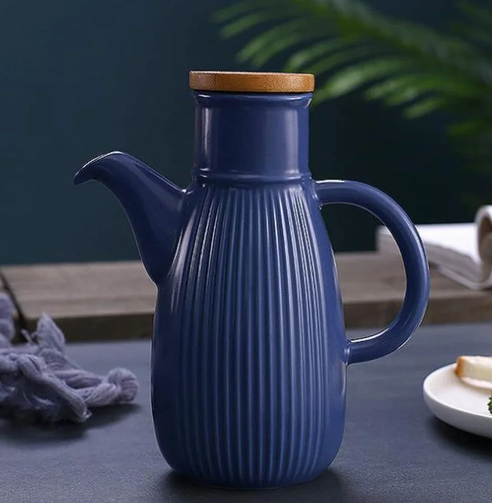 Dozownik oleju i octu, dozownik oliwy z oliwek 750 ml ręcznie robiony ceramiczny dozownik butelek octu w stylu,C