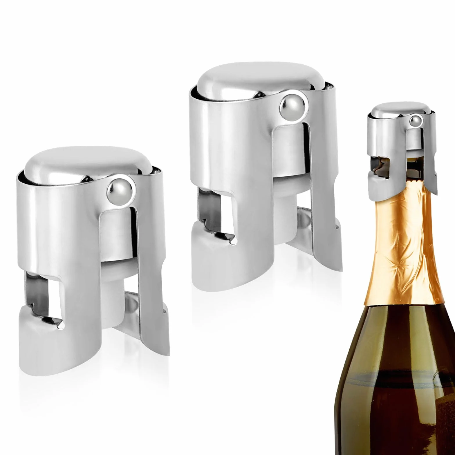2szt Zatyczki do Szampana, Stalowy Korek Wina Musującego z Zatrzaskiem Szczelny Wielokrotnego Użytku do Prosecco Cava Świeże Bąbelki
